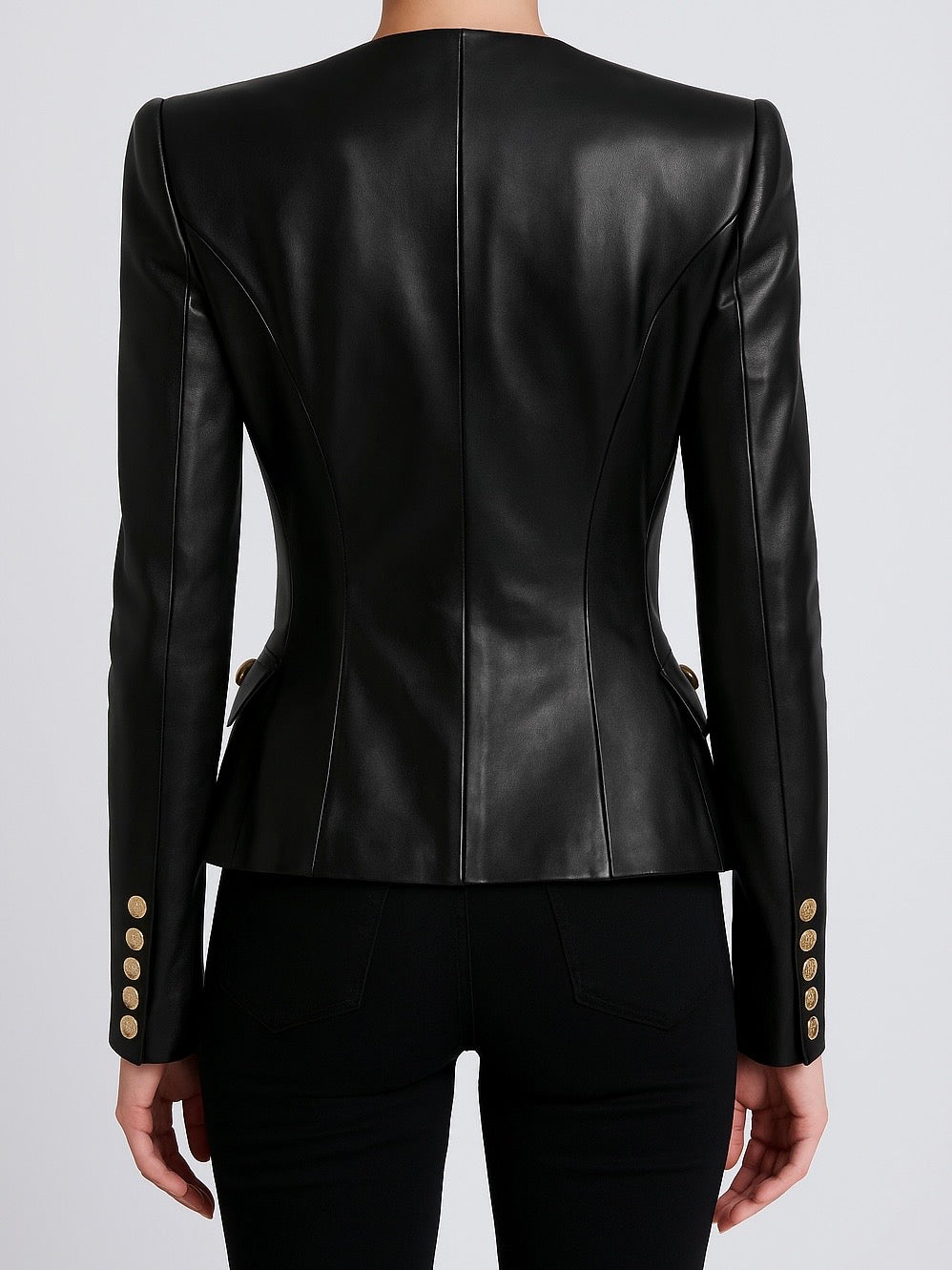 Peplum Gold Button Leather Jacket