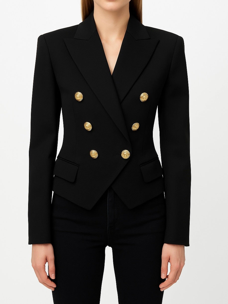 Gold Button Peak Lapel Blazer
