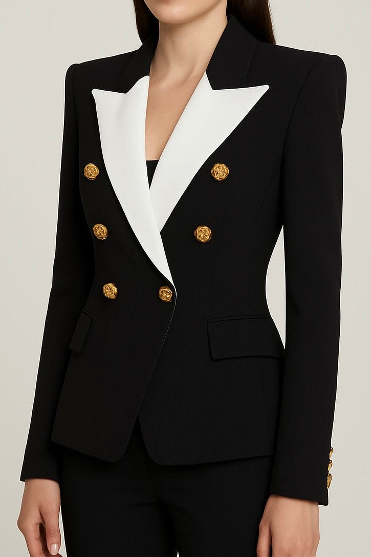 Gold Button White Lapel Blazer