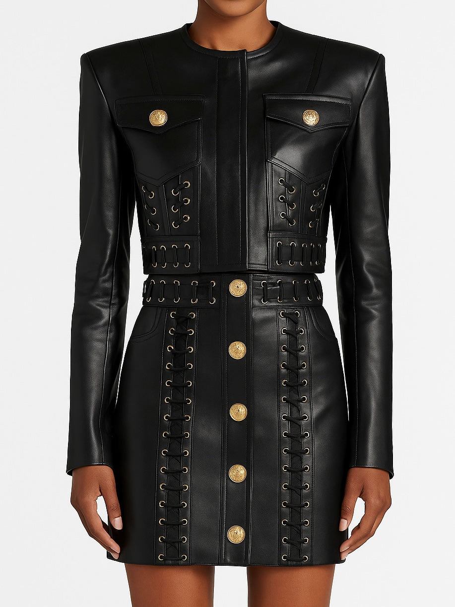 Leather Laced Cropped Jacket