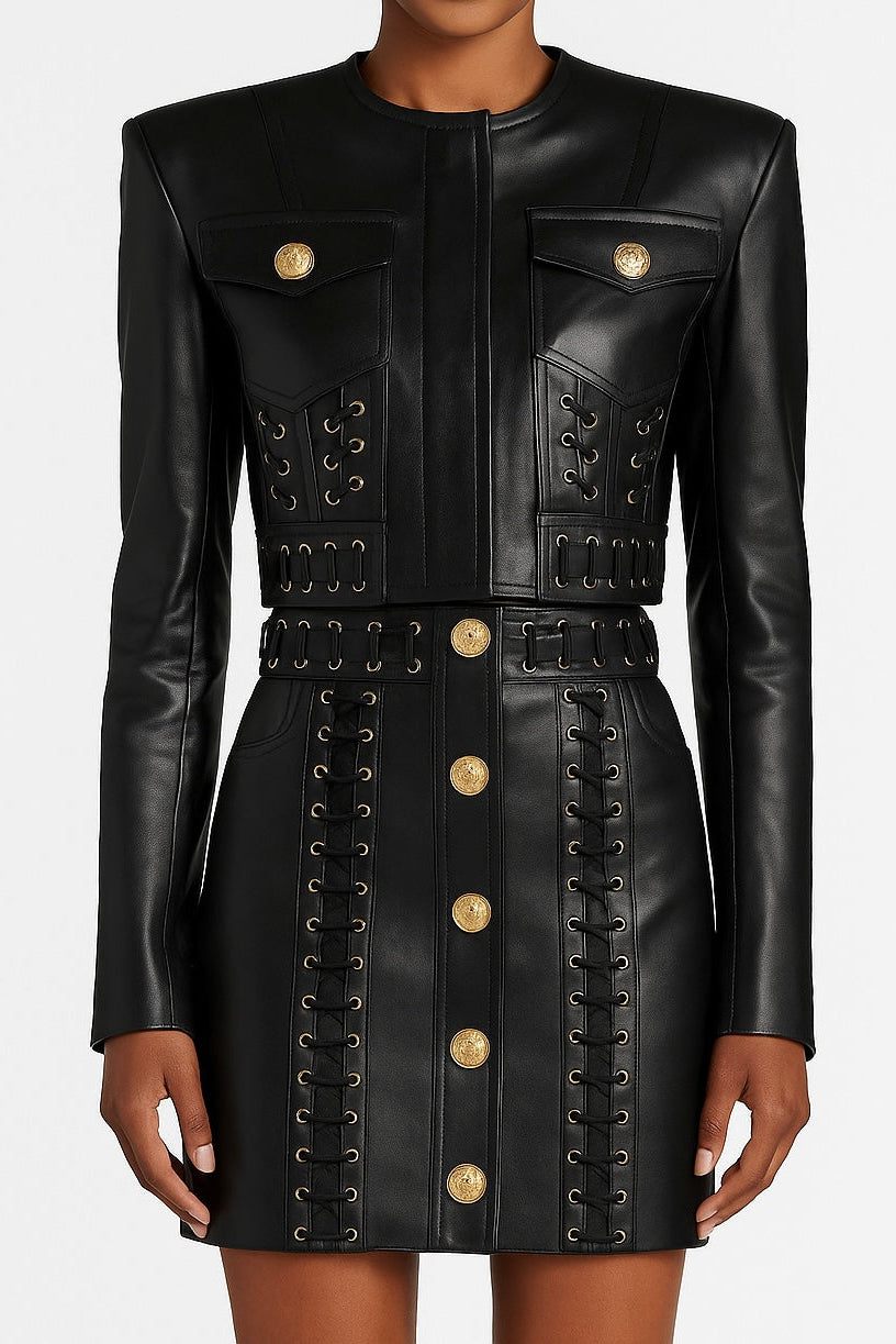 Leather Laced Cropped Jacket