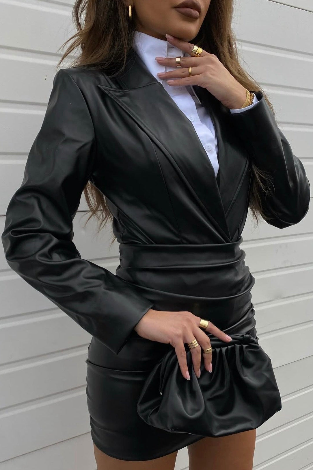 Draped Leather Mini Skirt