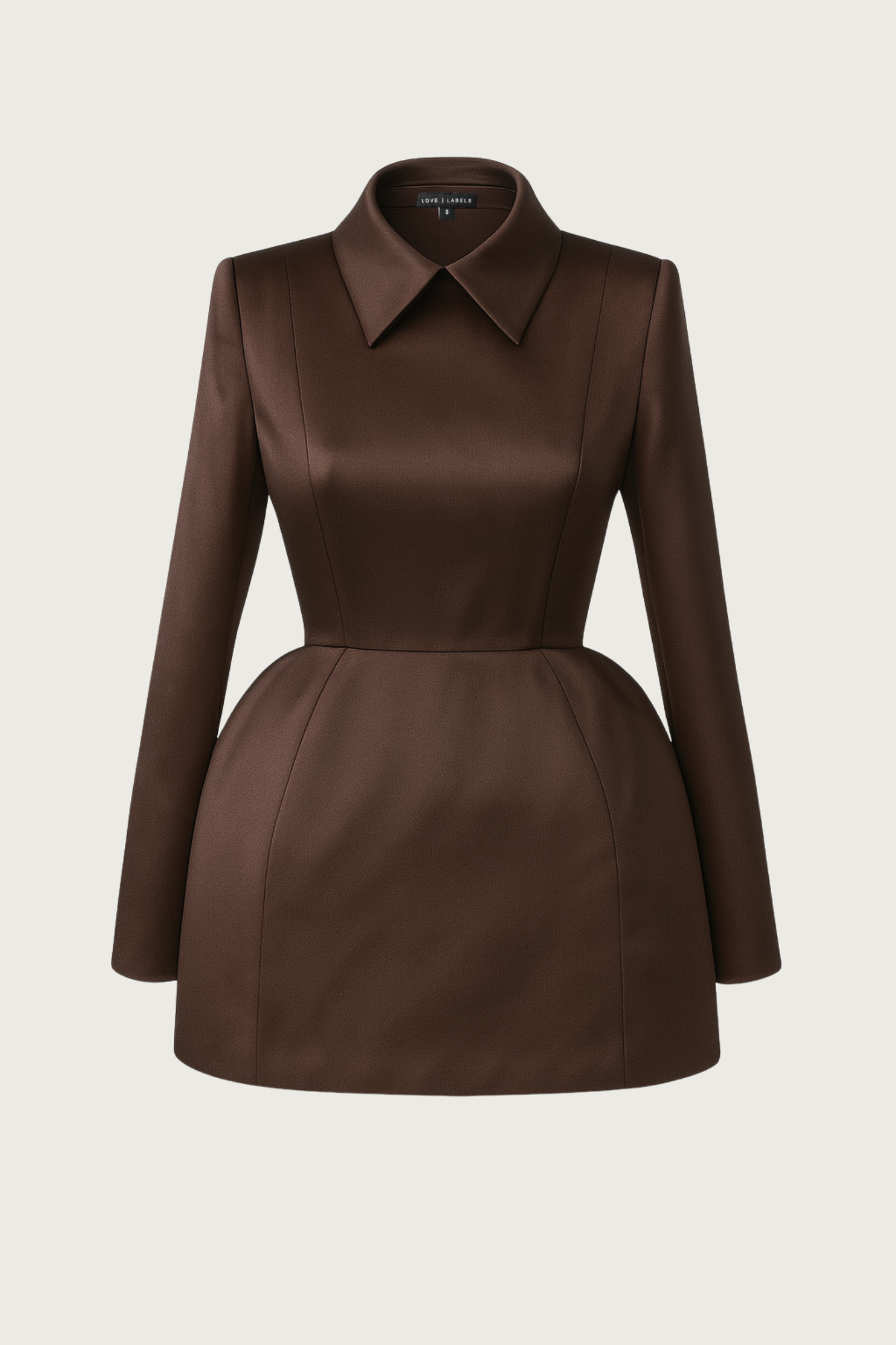 Structured Satin Mini Dress - Espresso Brown