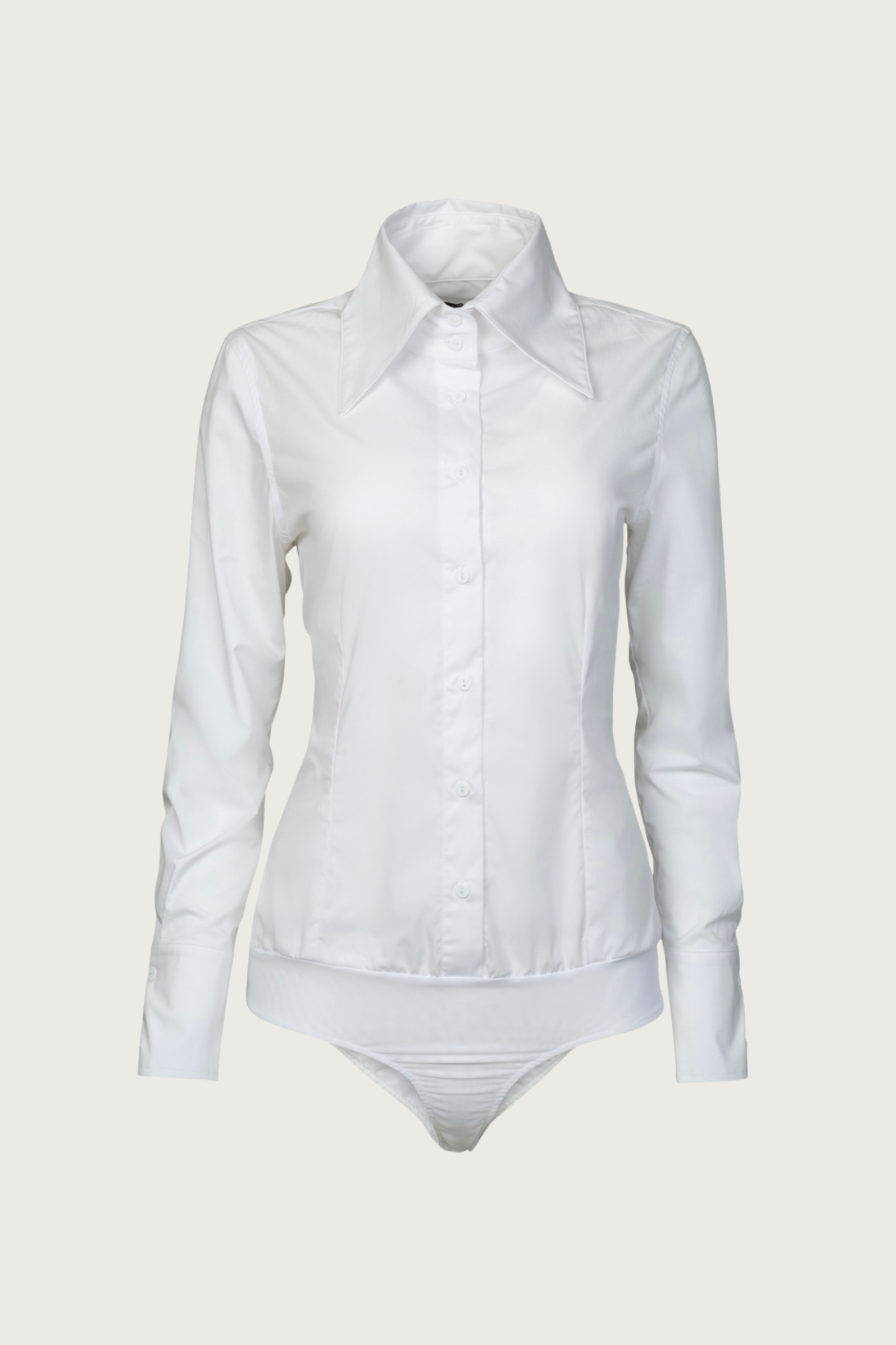 High Collar Poplin Bodysuit - White
