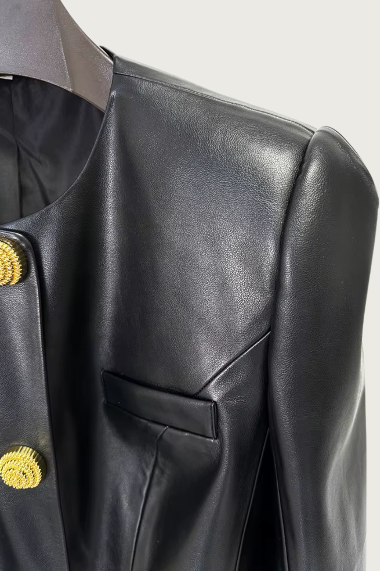 Peplum Gold Button Leather Jacket