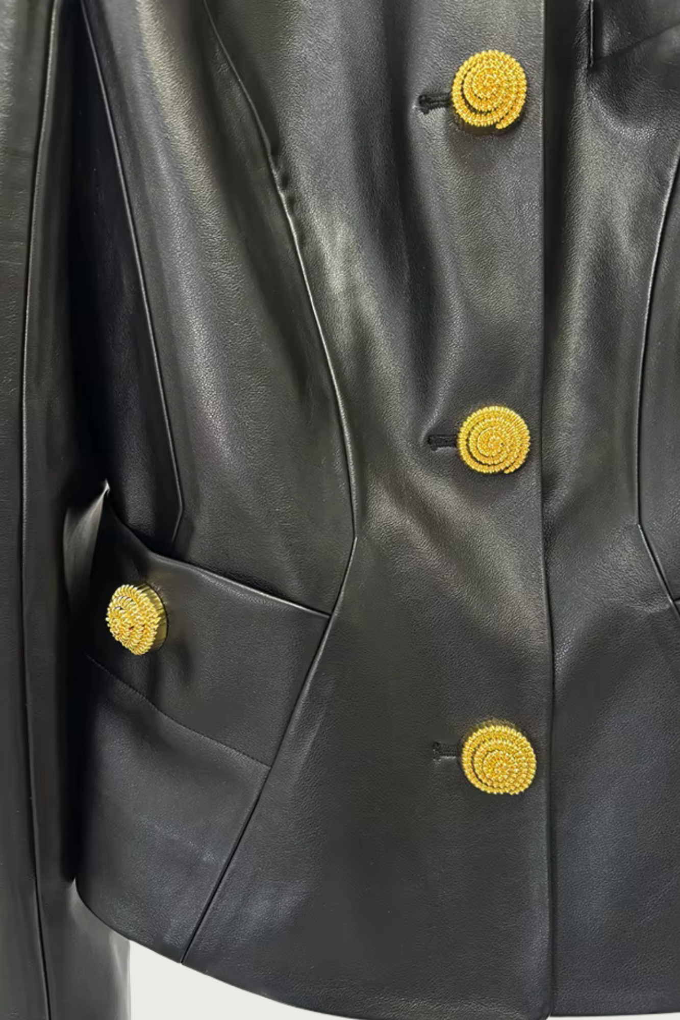 Peplum Gold Button Leather Jacket