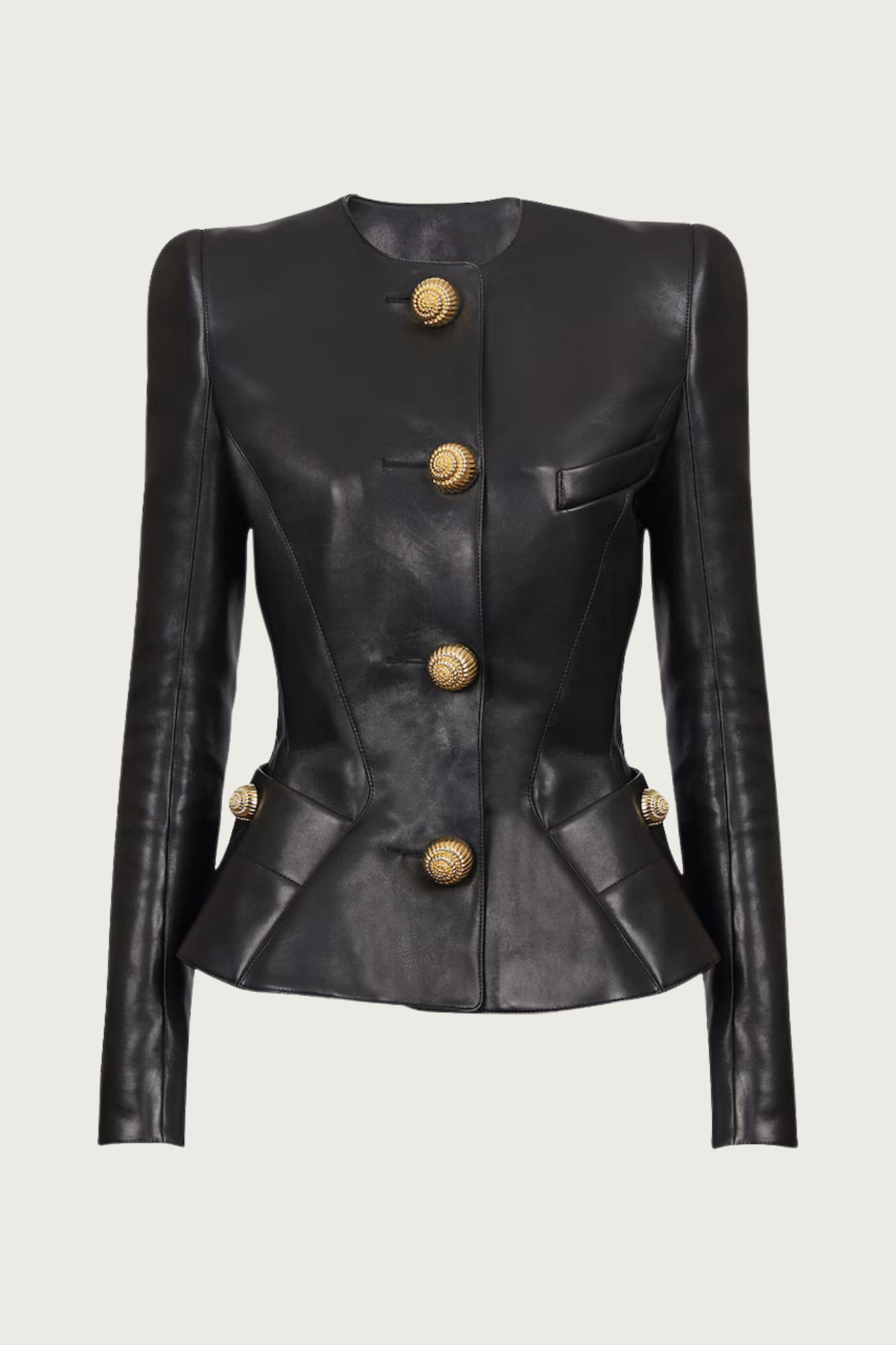 Peplum Gold Button Leather Jacket