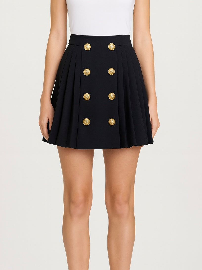Gold Button Pleated Skirt