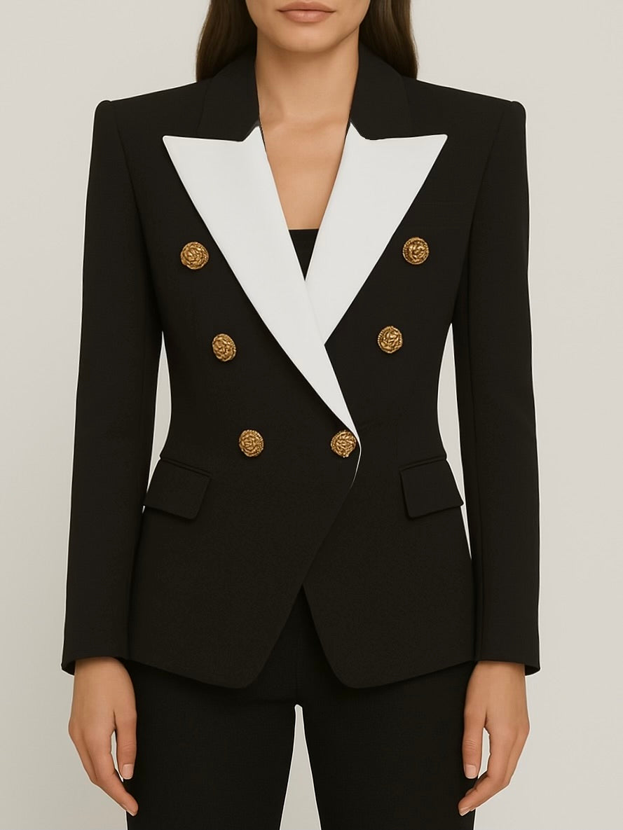 Gold Button White Lapel Blazer