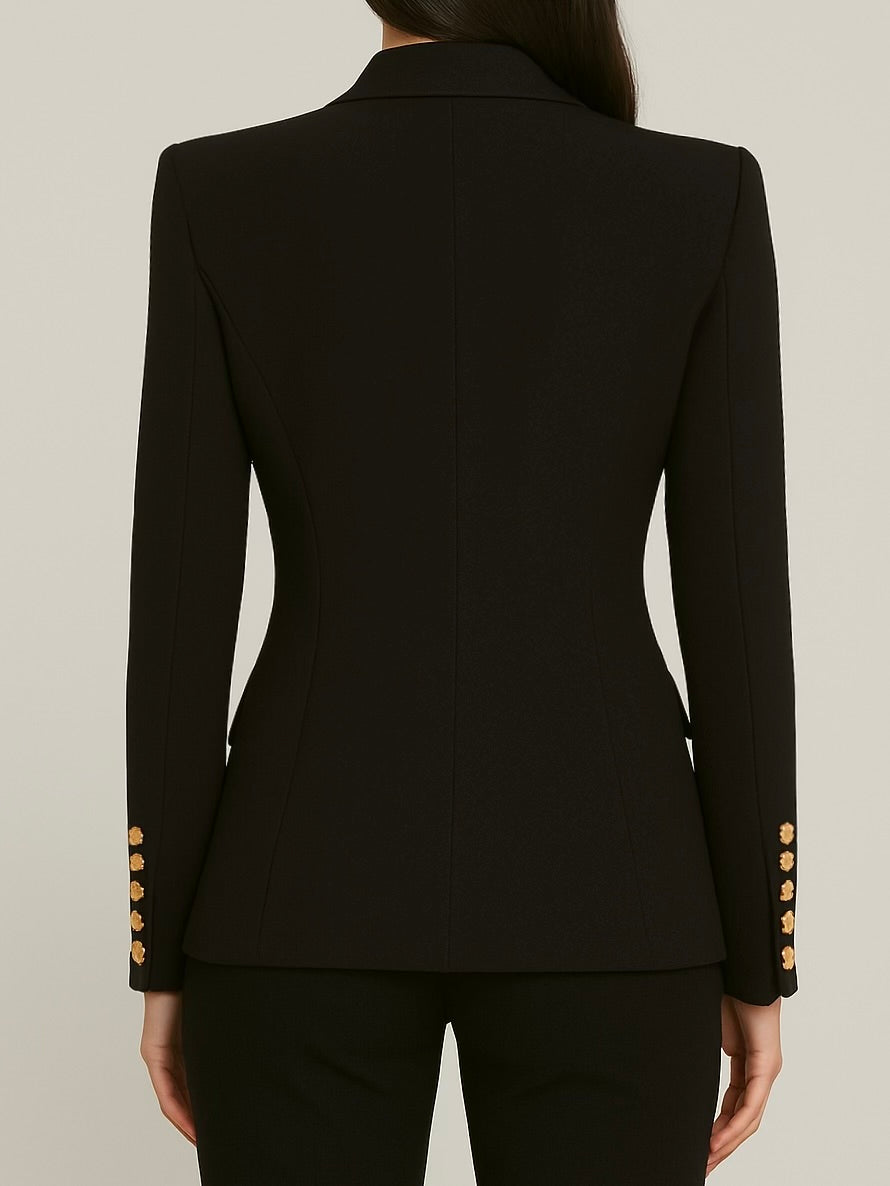 Gold Button White Lapel Blazer