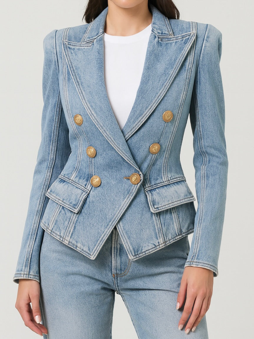 Denim Peak Lapel Blazer