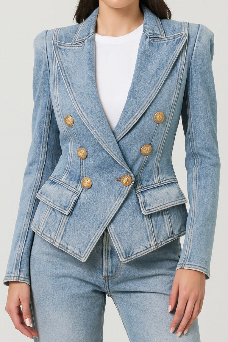 Denim Peak Lapel Blazer