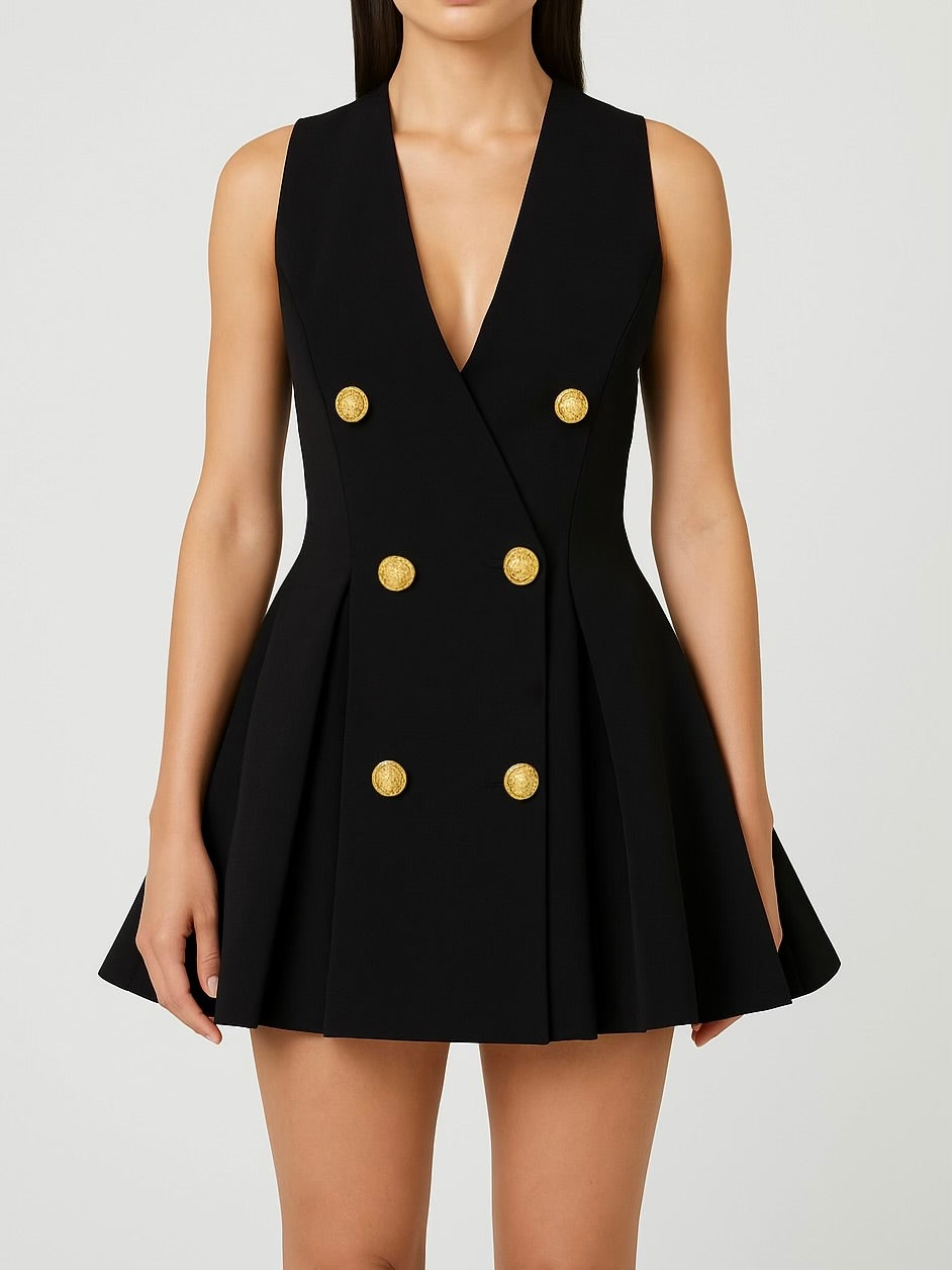Gold Button Flare Dress