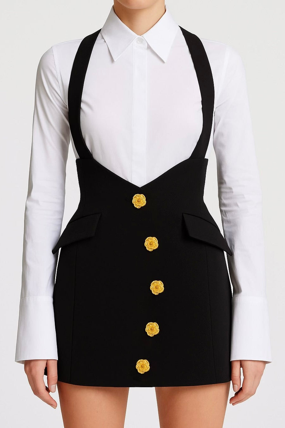 Gold Button Halter Mini Skirt