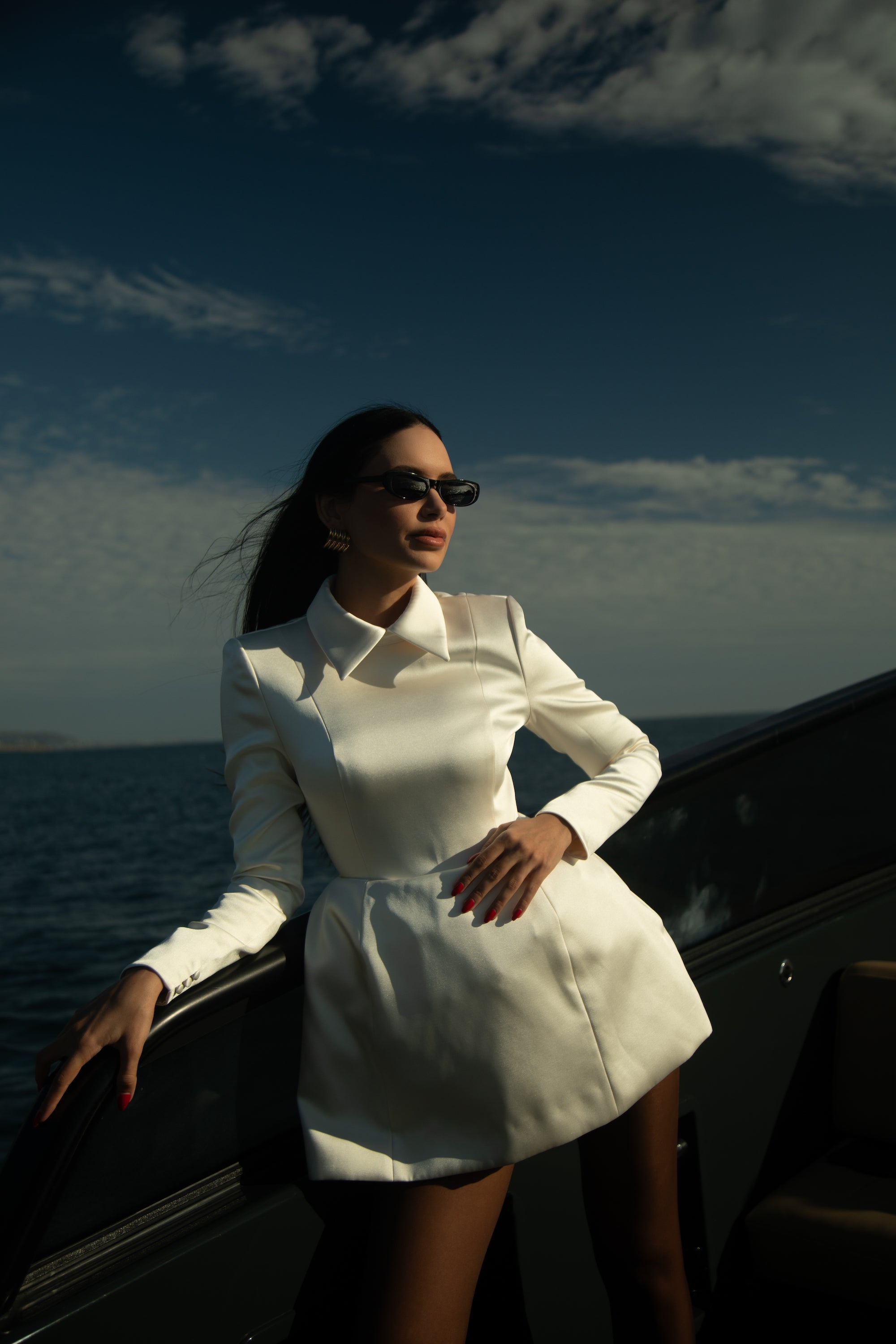 Structured Satin Mini Dress - Ivory