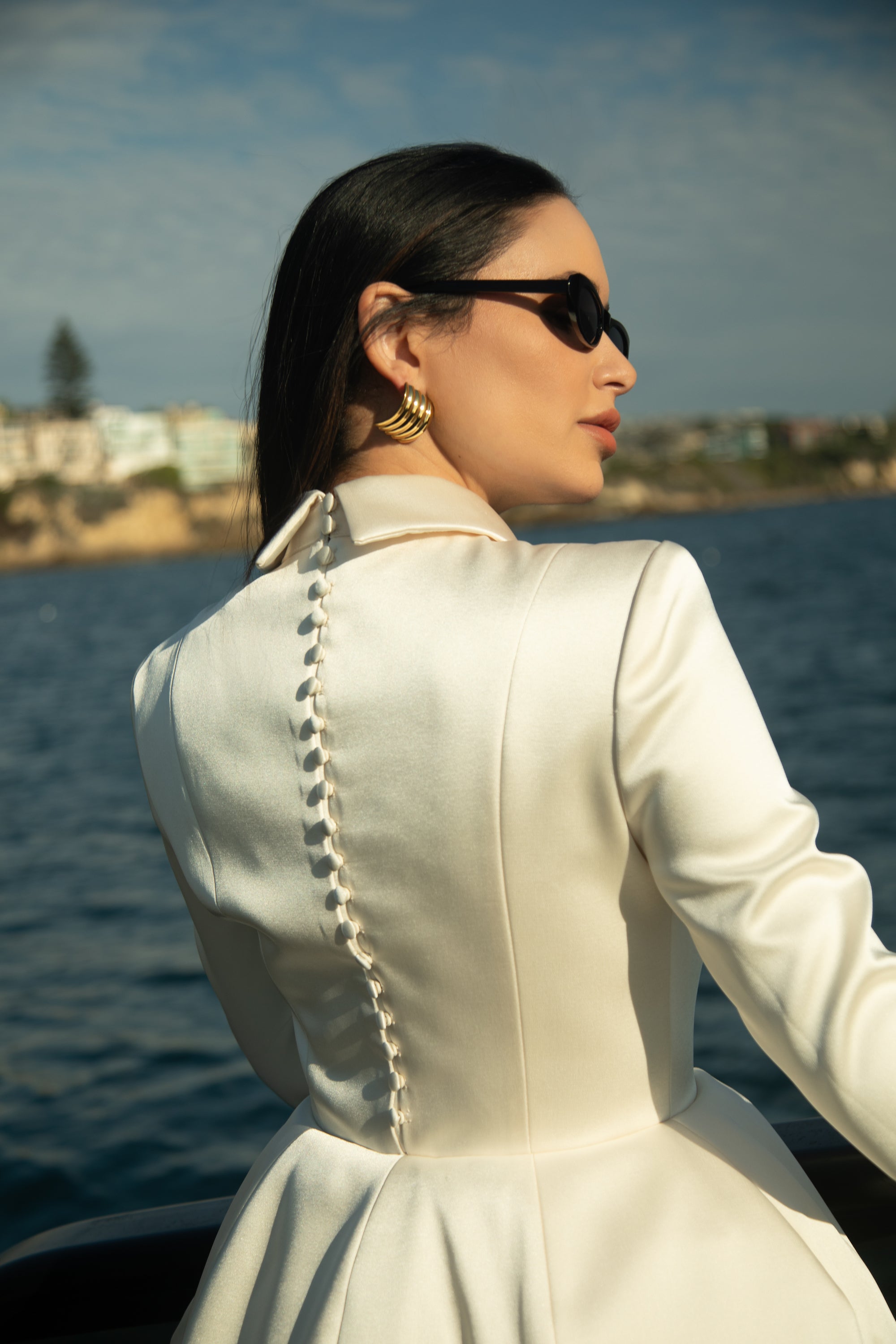 Structured Satin Mini Dress - Ivory