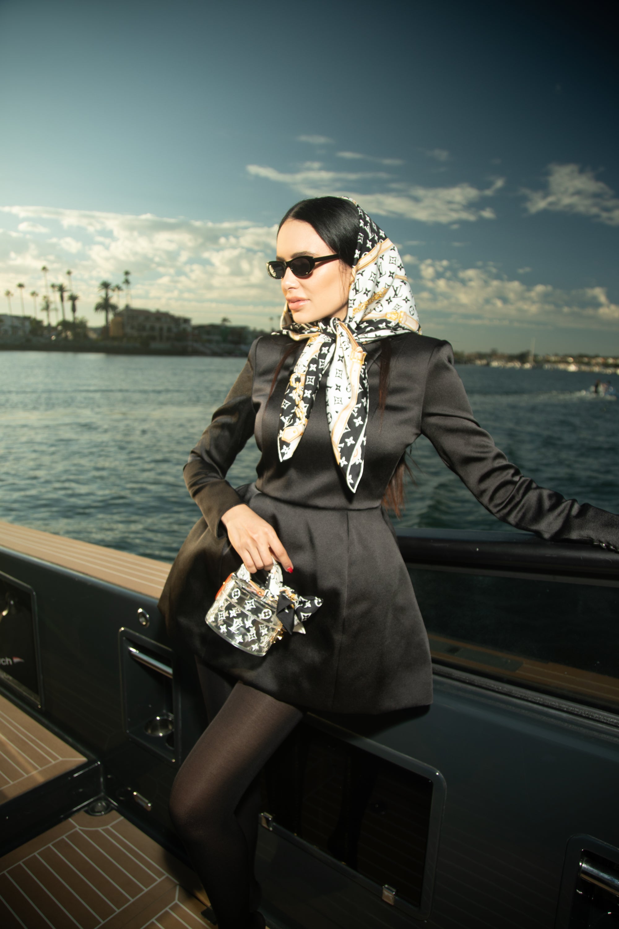 Structured Satin Mini Dress - Black