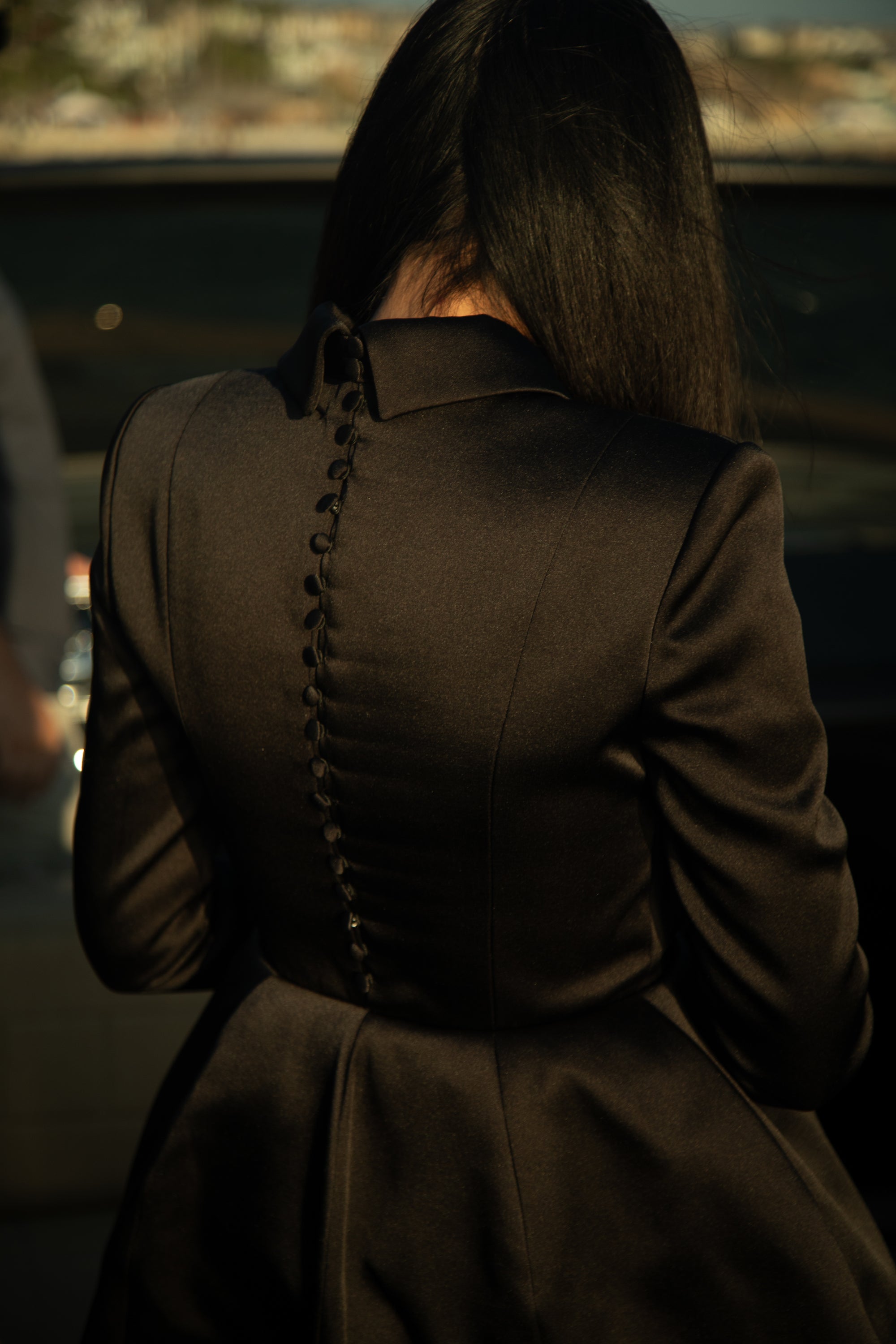 Structured Satin Mini Dress - Black