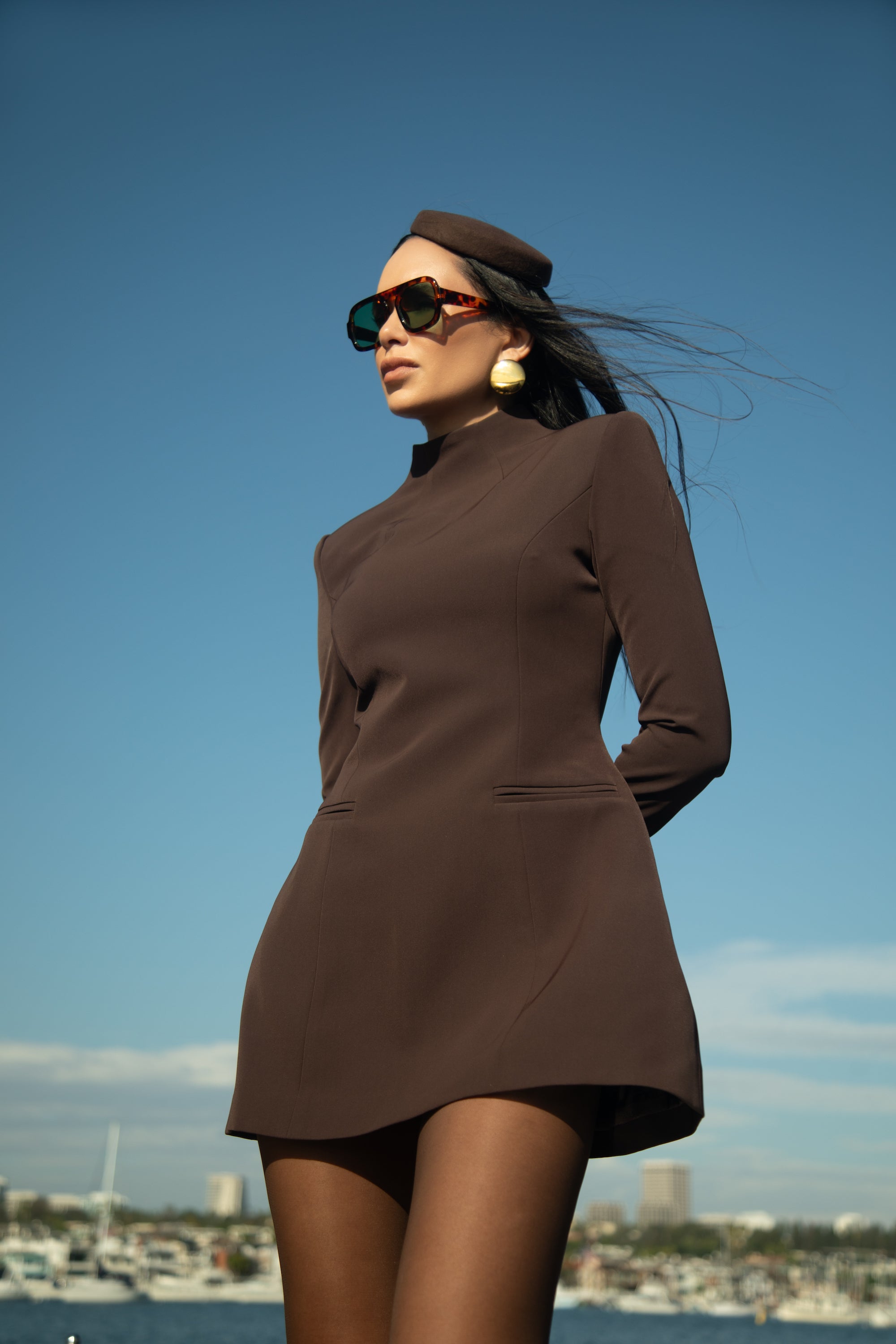 High Neck Contour Dress - Espresso Brown