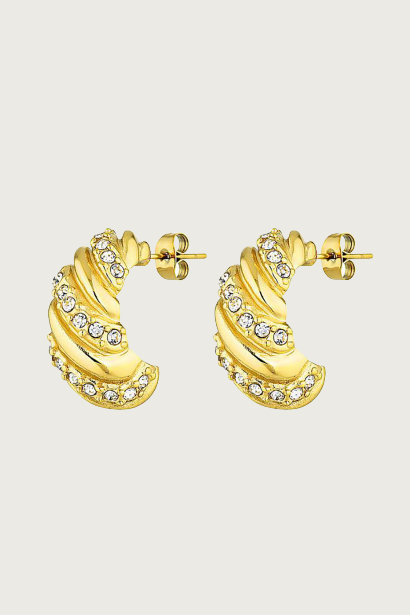 18k Gold Plated Croissant + Stone Earrings