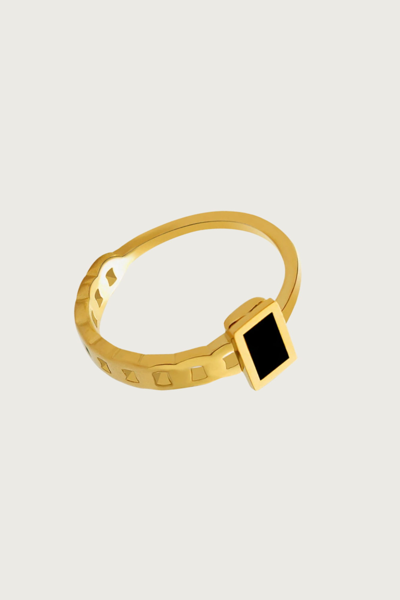 18k Gold Plated Black Stone Ring