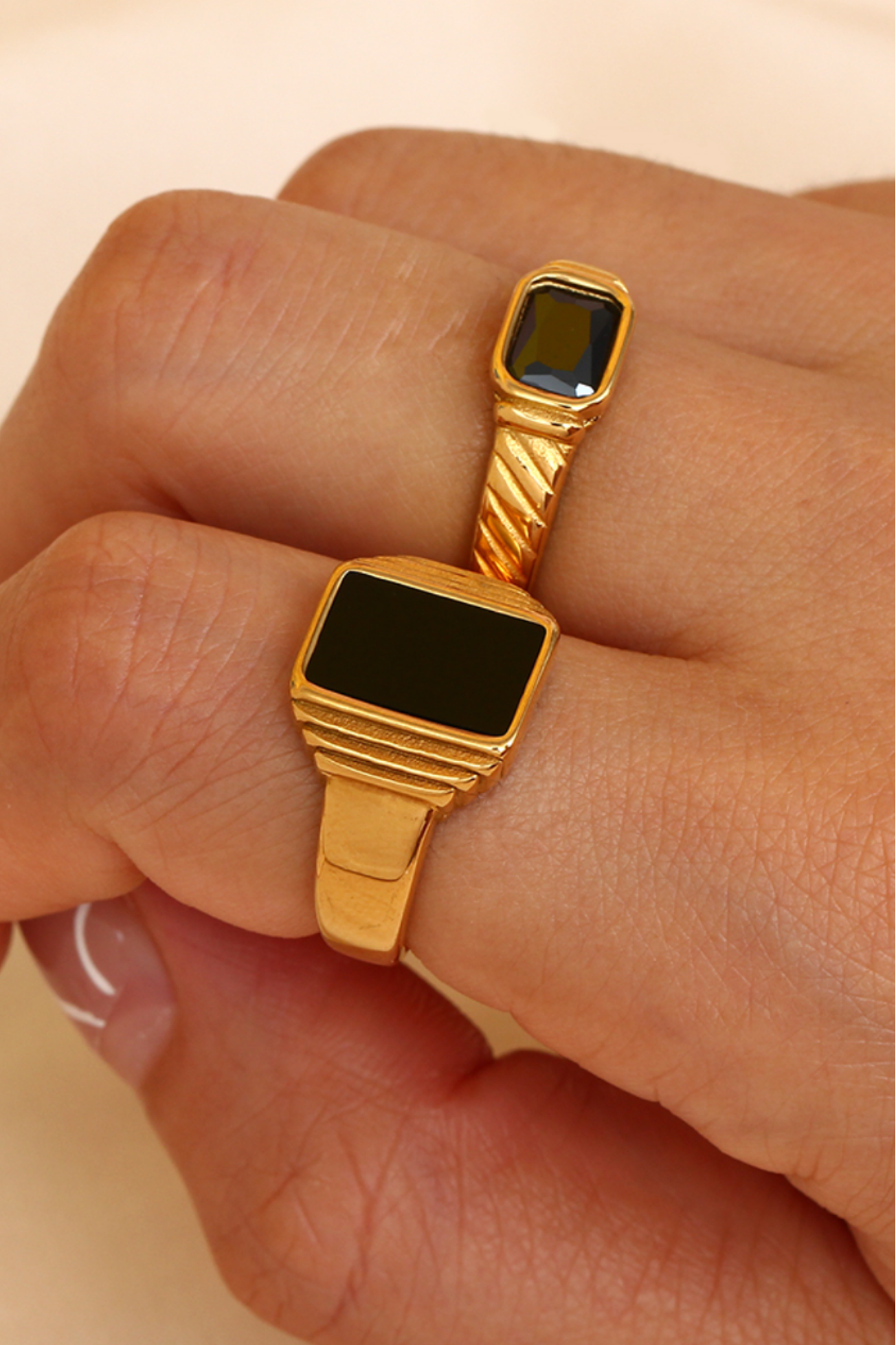 18k Gold Plated Black Petite Ring