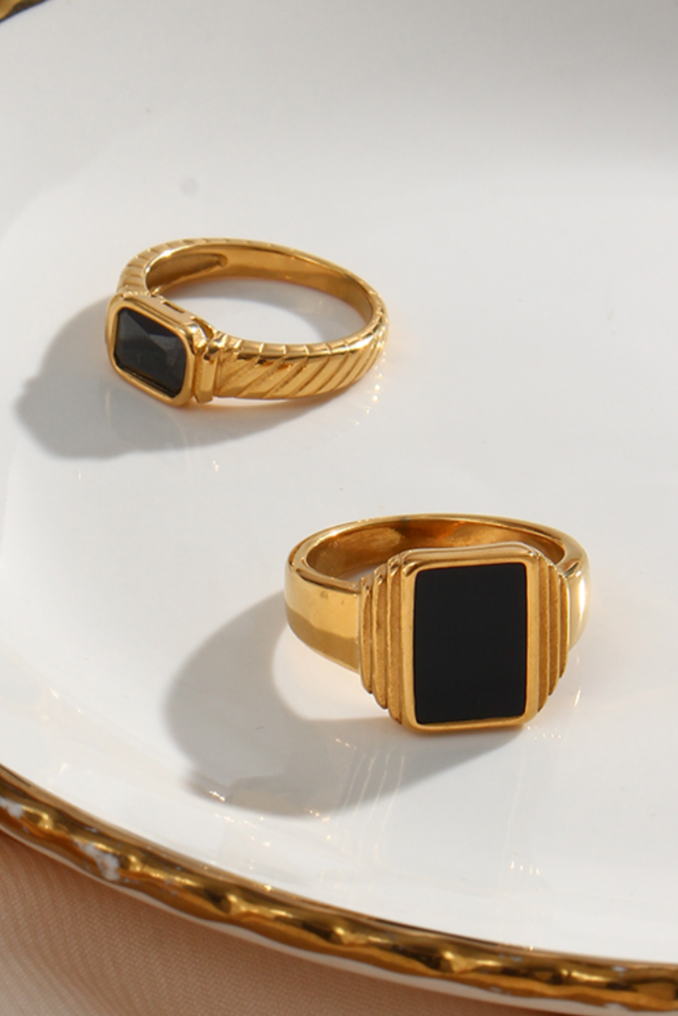 18k Gold Plated Black Chunky Ring