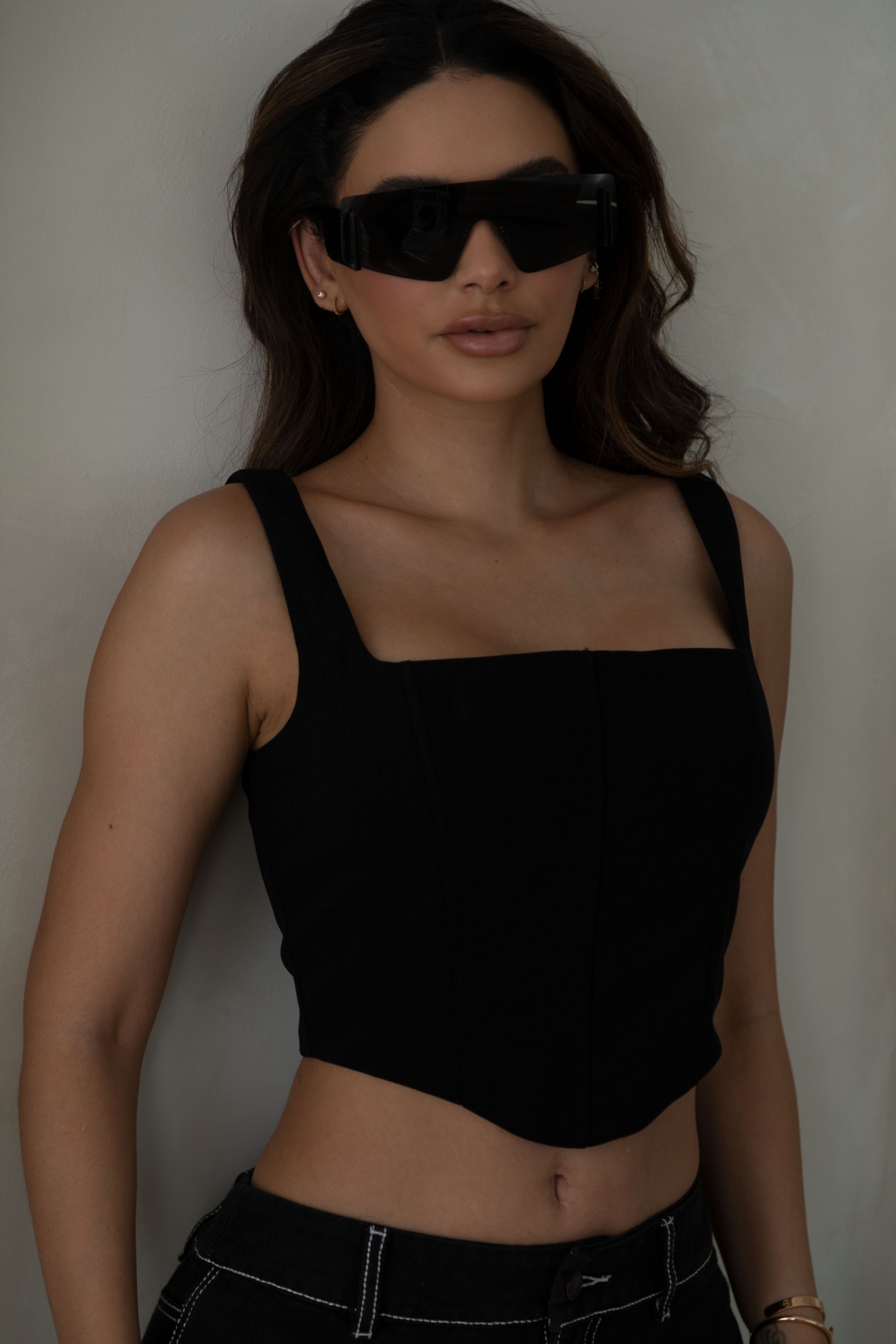 Square Neck Crop Top - Black