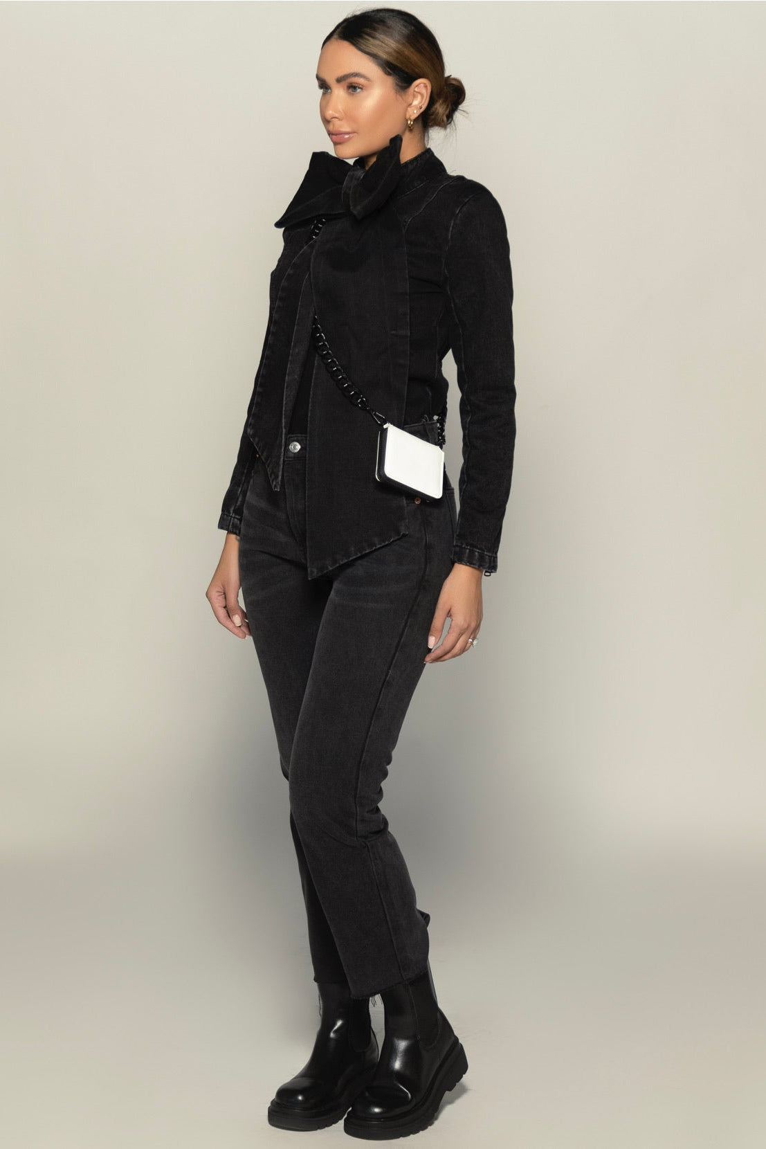 Black Denim Bow Blouse