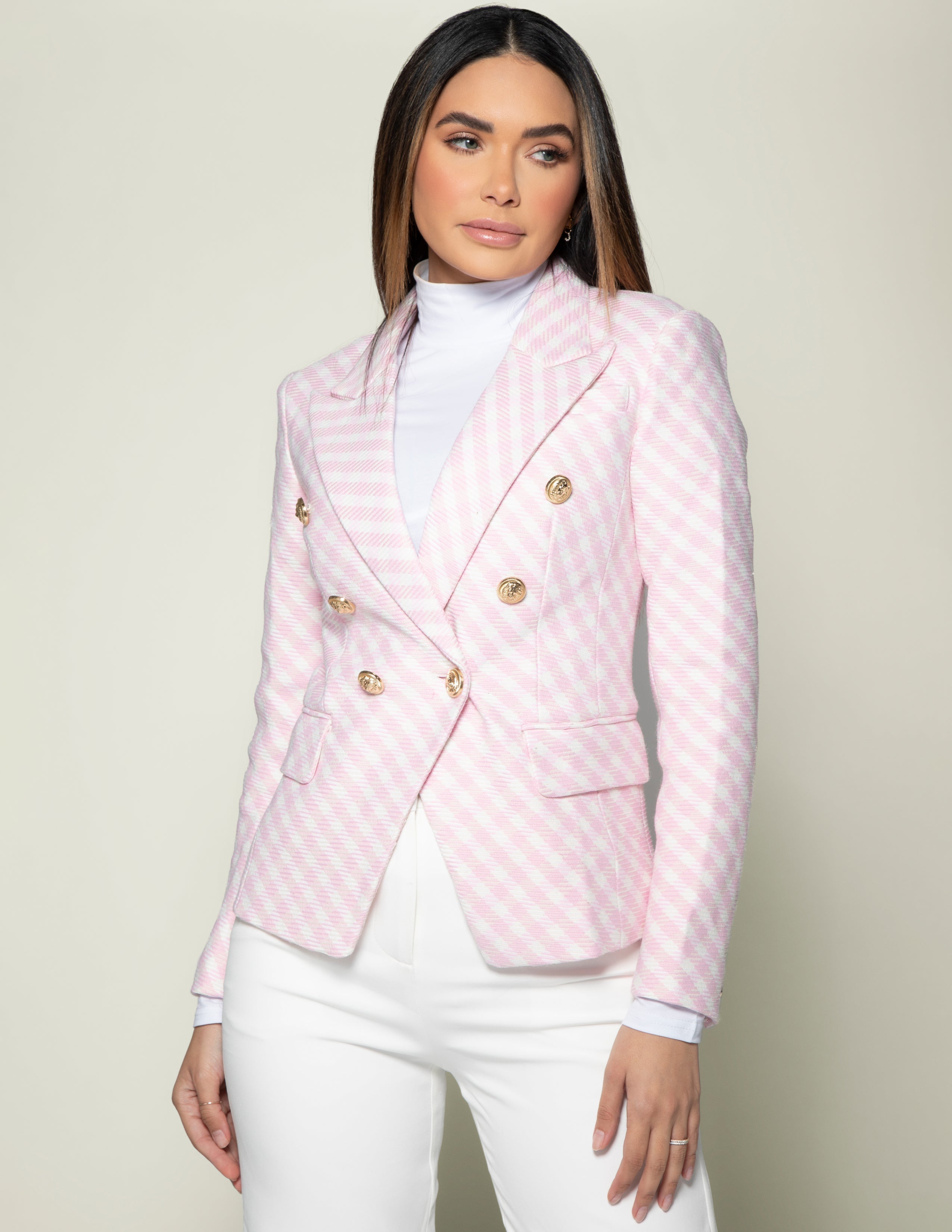 Checkered Gold Button Blazer