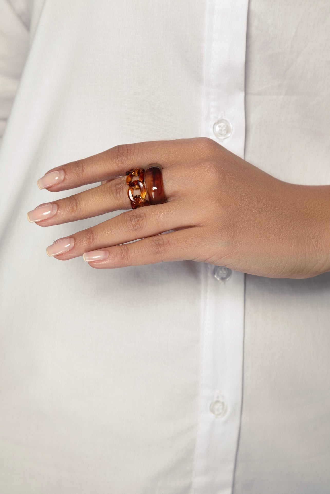 Acrylic Geometric Ring Set - Brown