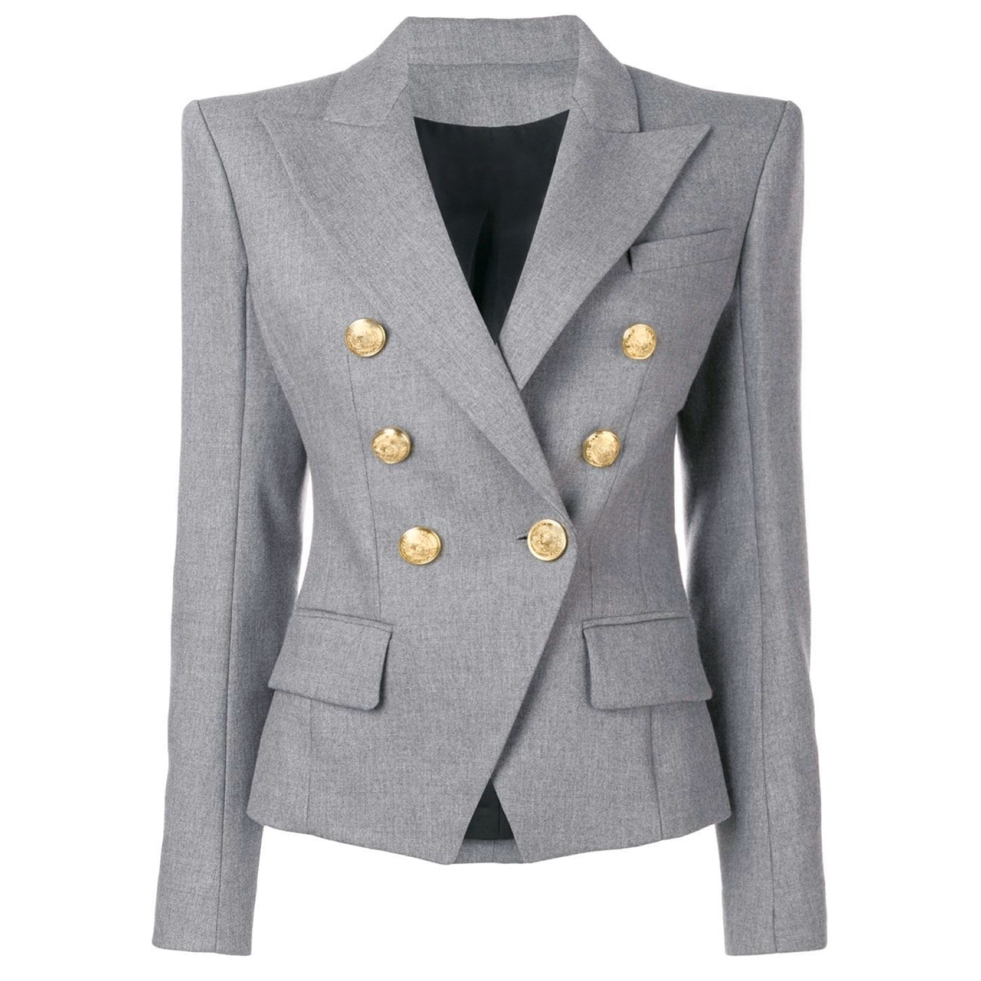 Gold Button Blazer - Grey