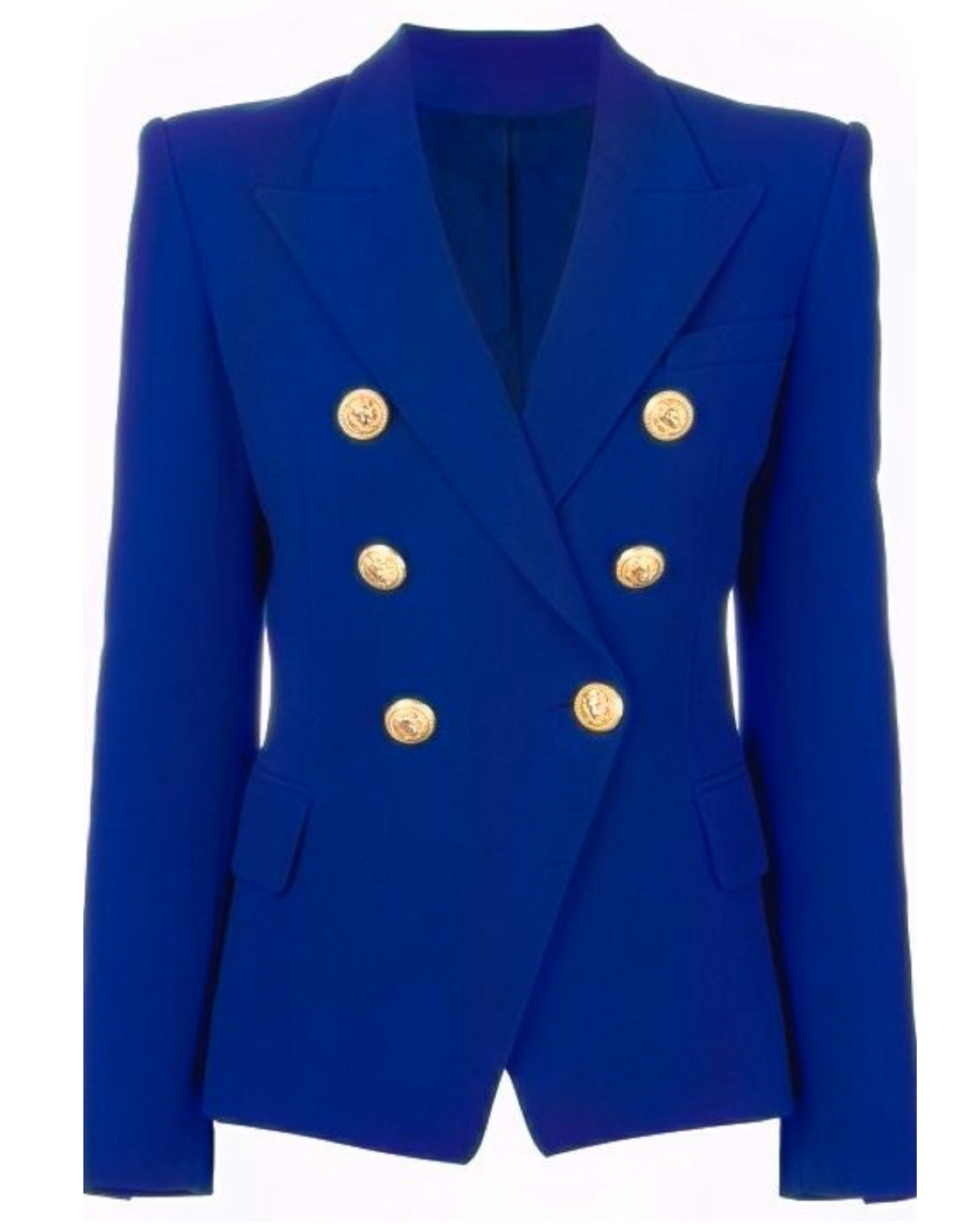 Gold Button Blazer - Royal Blue