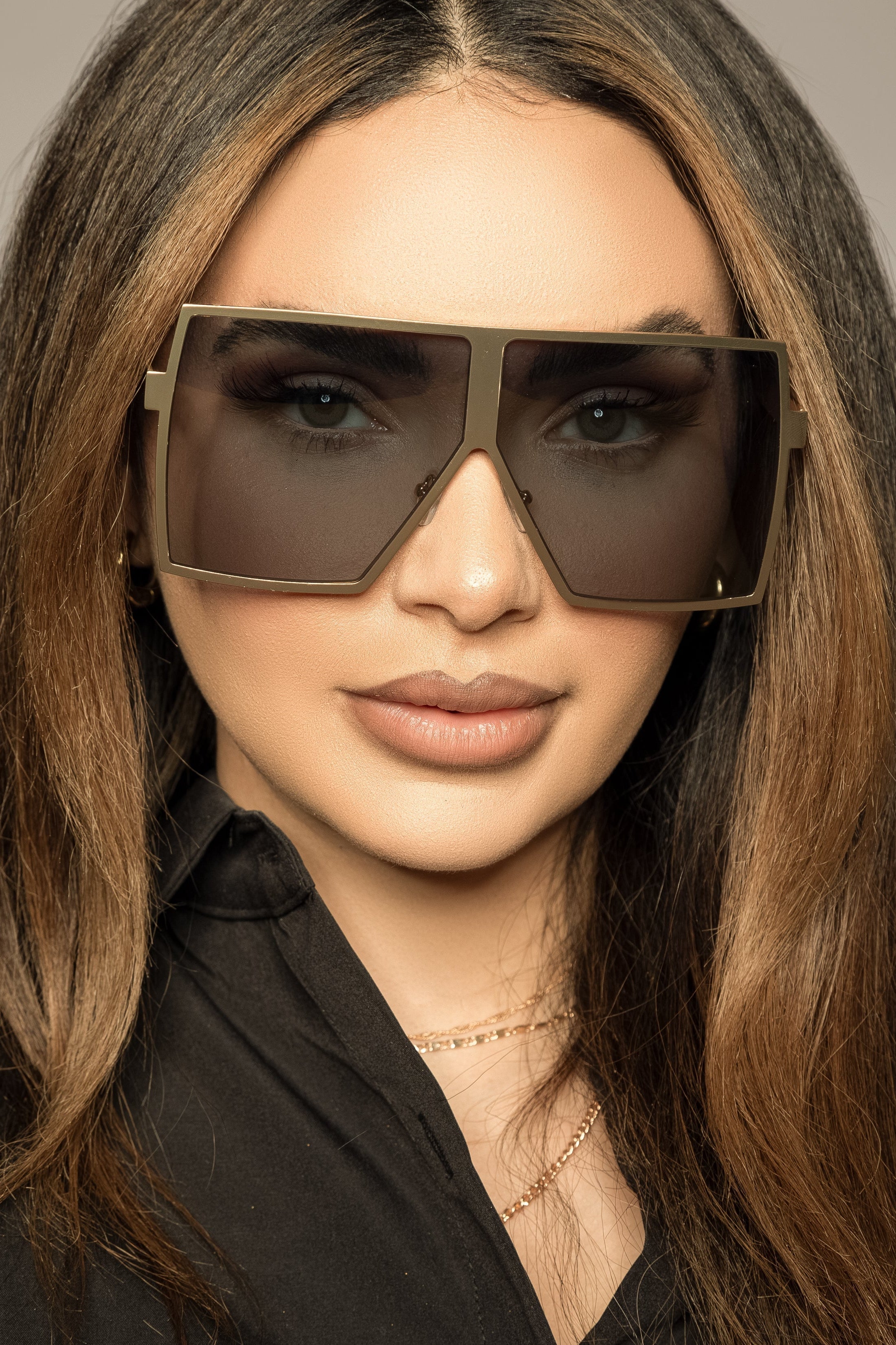 Oversized Flat Square Sunglasses - Mirrored Gold