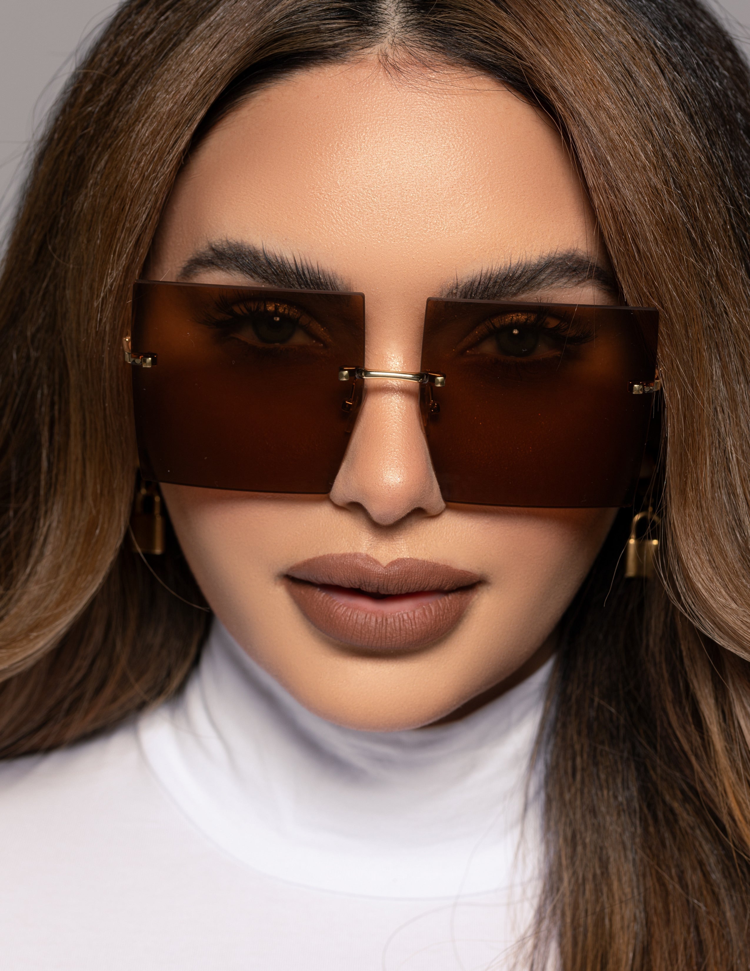 Rimless Square Glasses - Brown