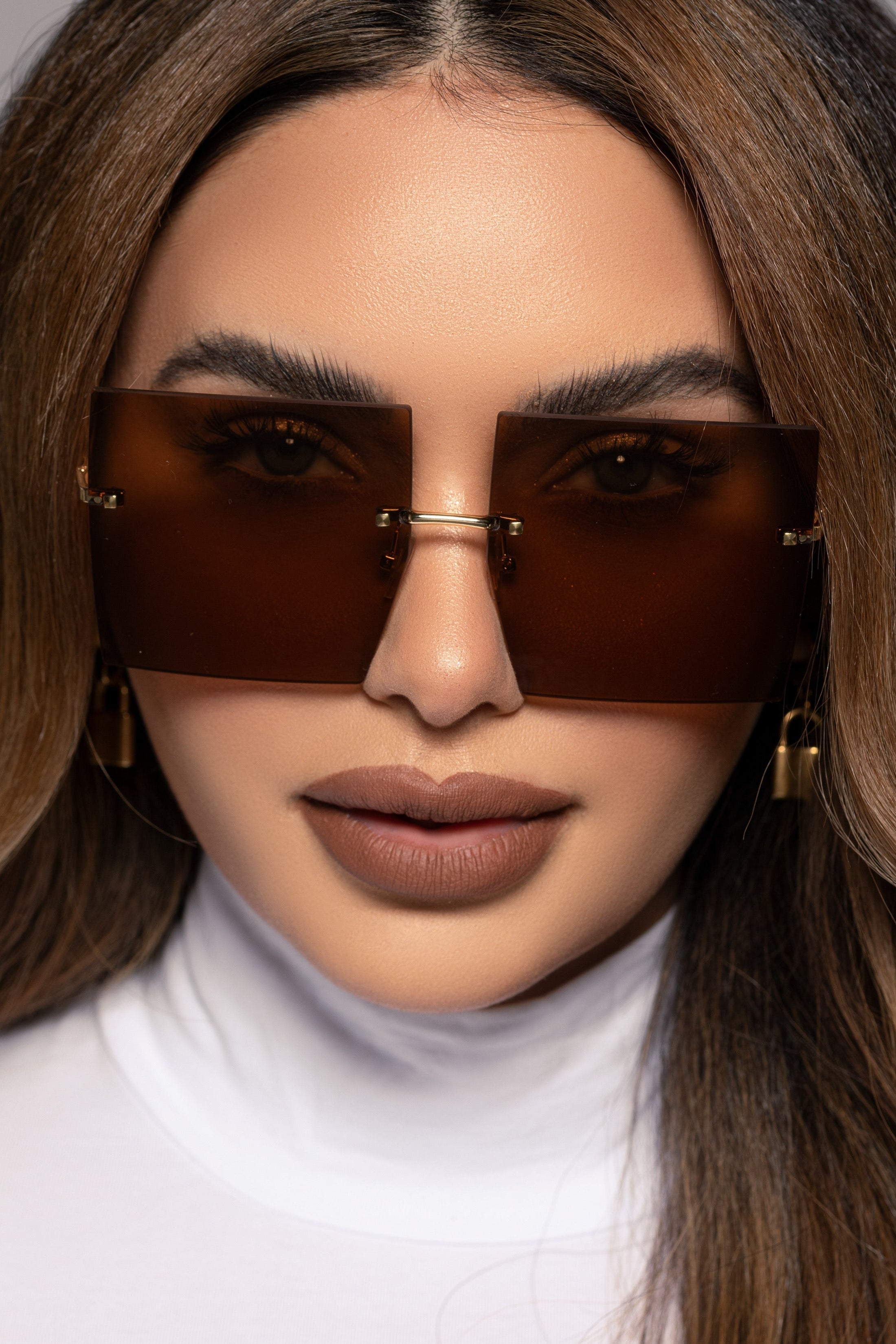 Rimless Square Glasses - Brown