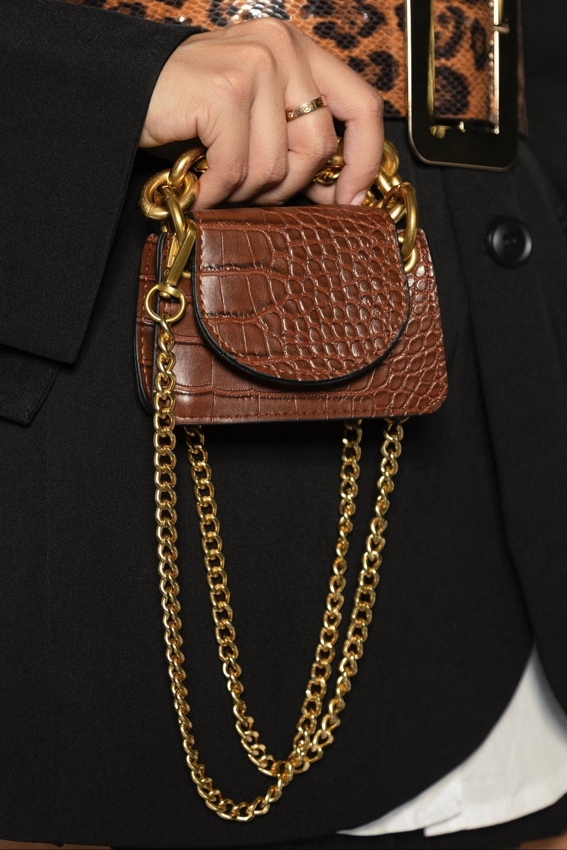 Crocodile Mini Bag - Cognac