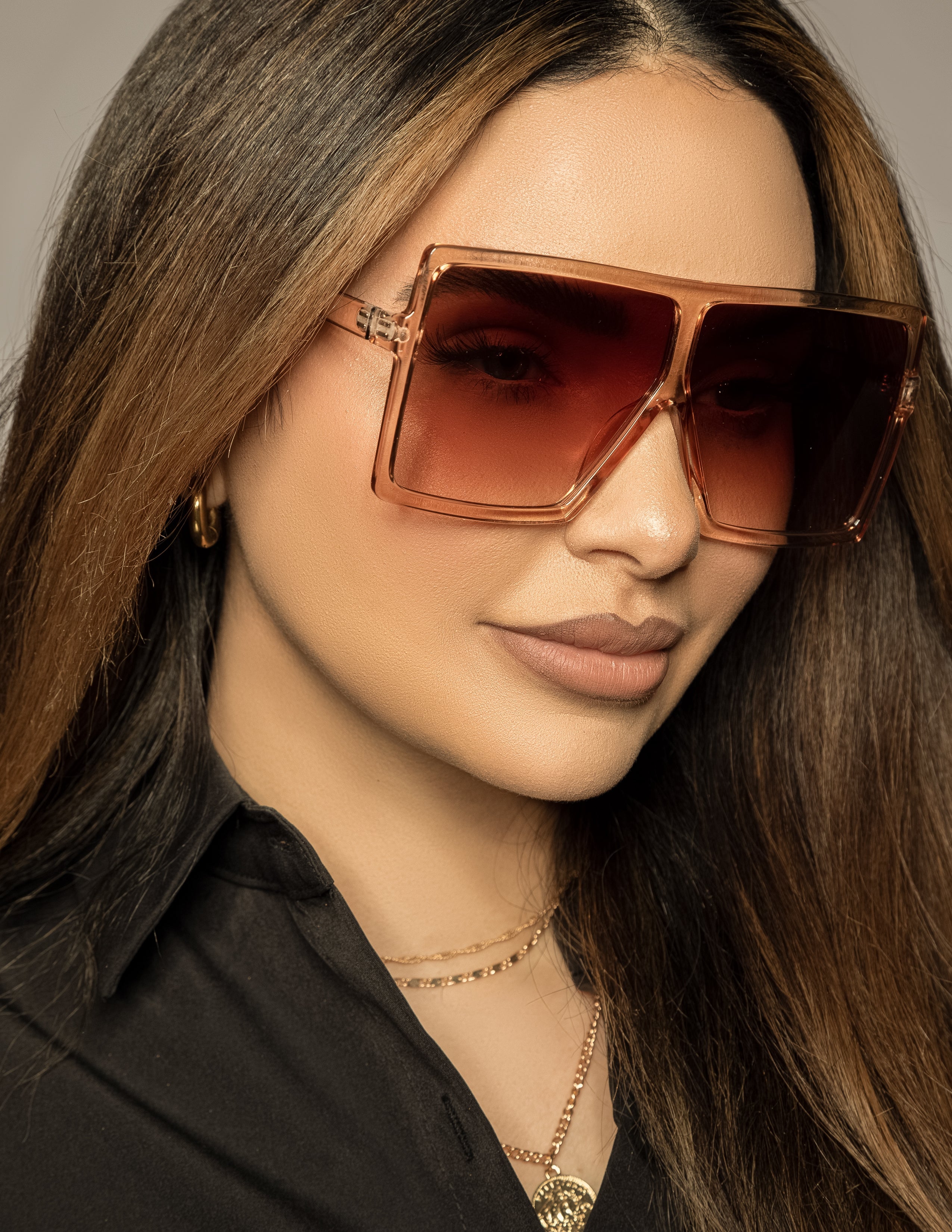 Oversized Flat Square Sunglasses - Nude