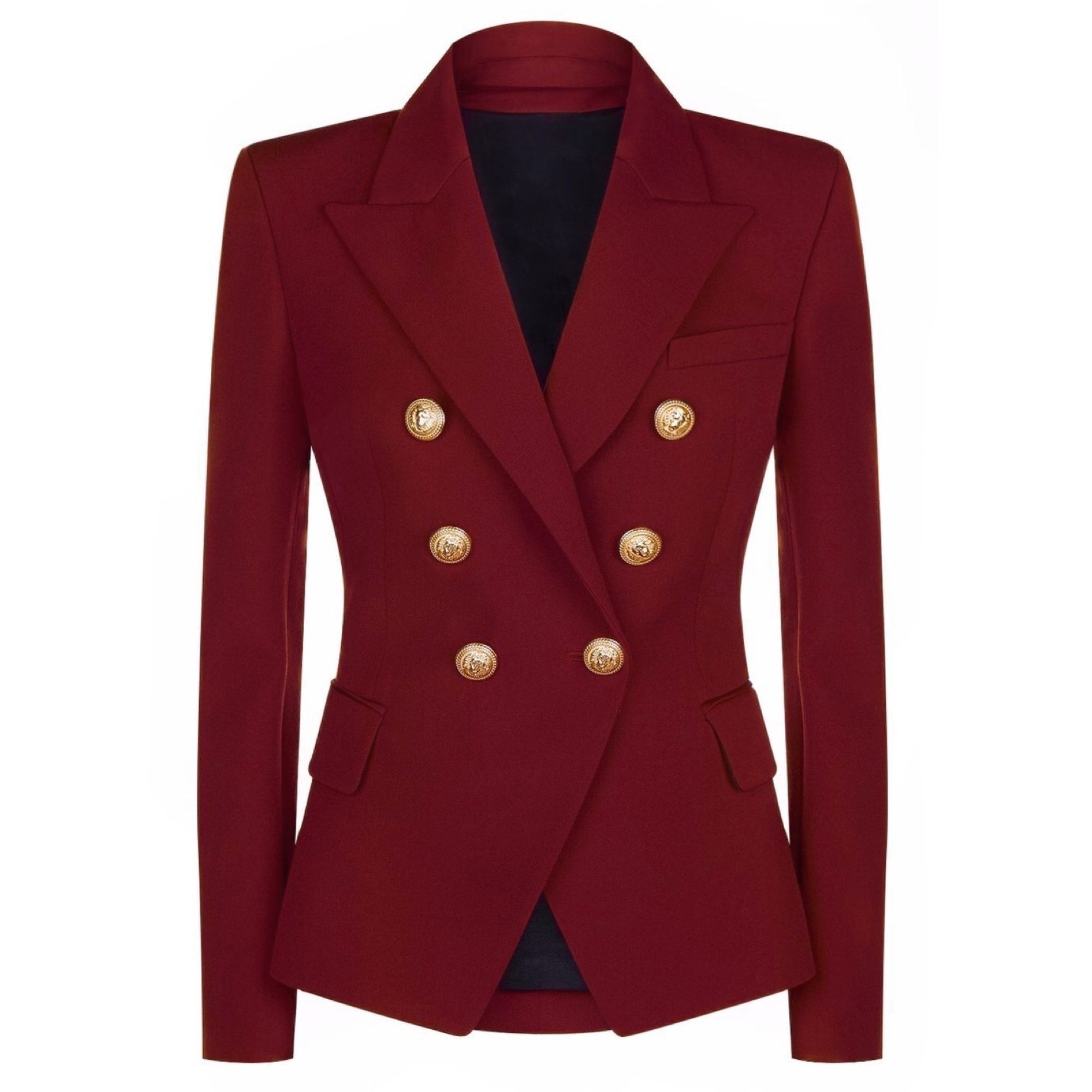 Gold Button Blazer - Wine