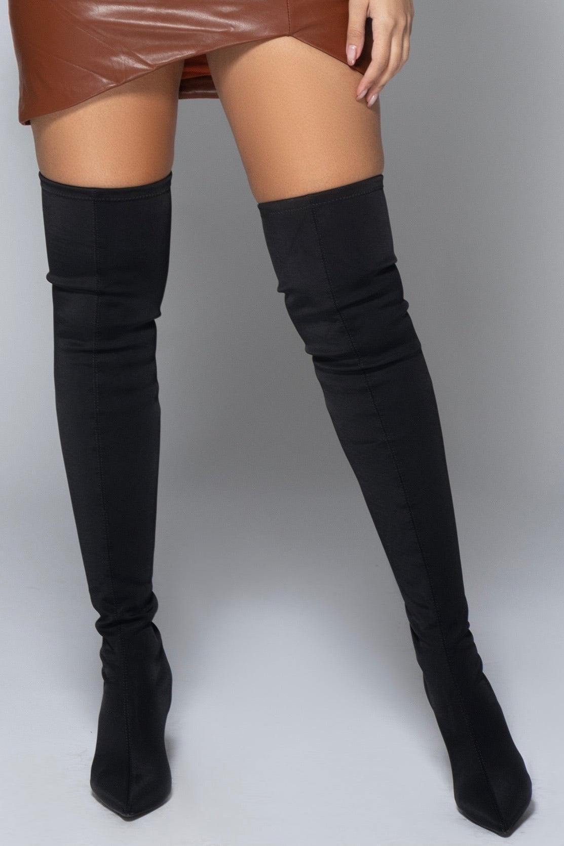 Thigh High Lycra Boots - Black