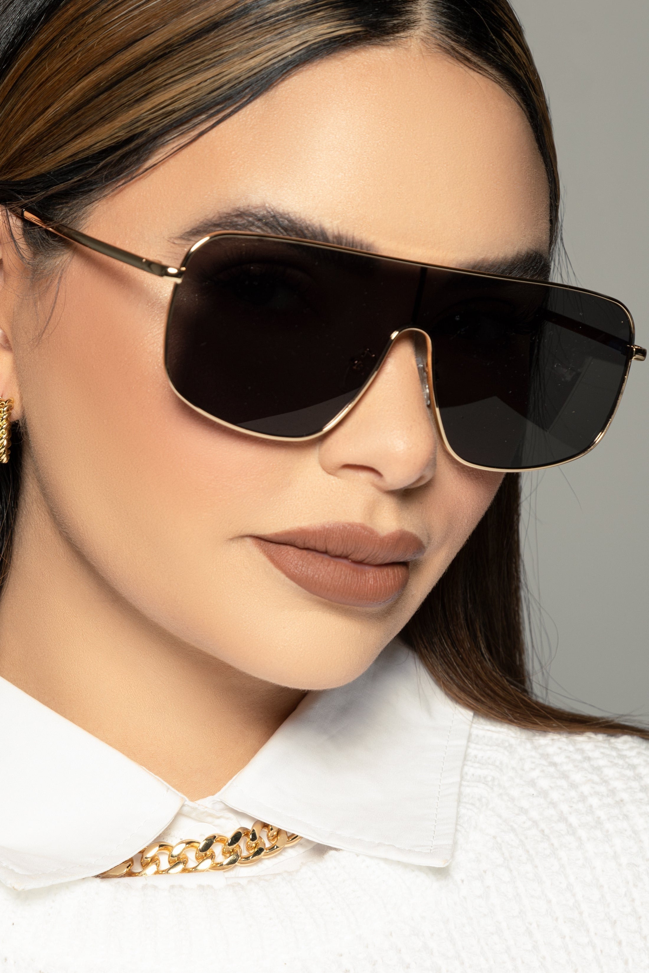 Gold Rim Shield Sunglasses