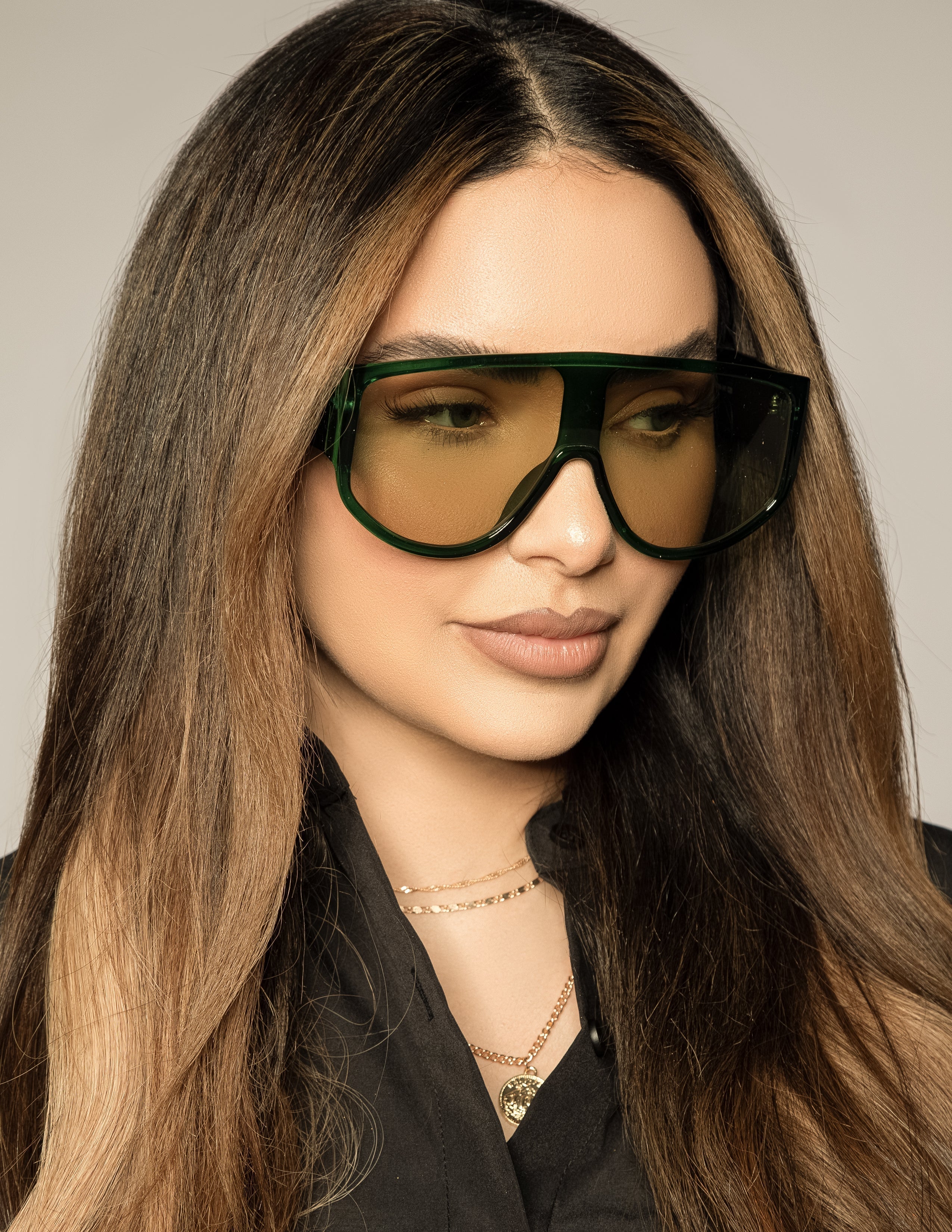 Green Shield Aviator Sunglasses