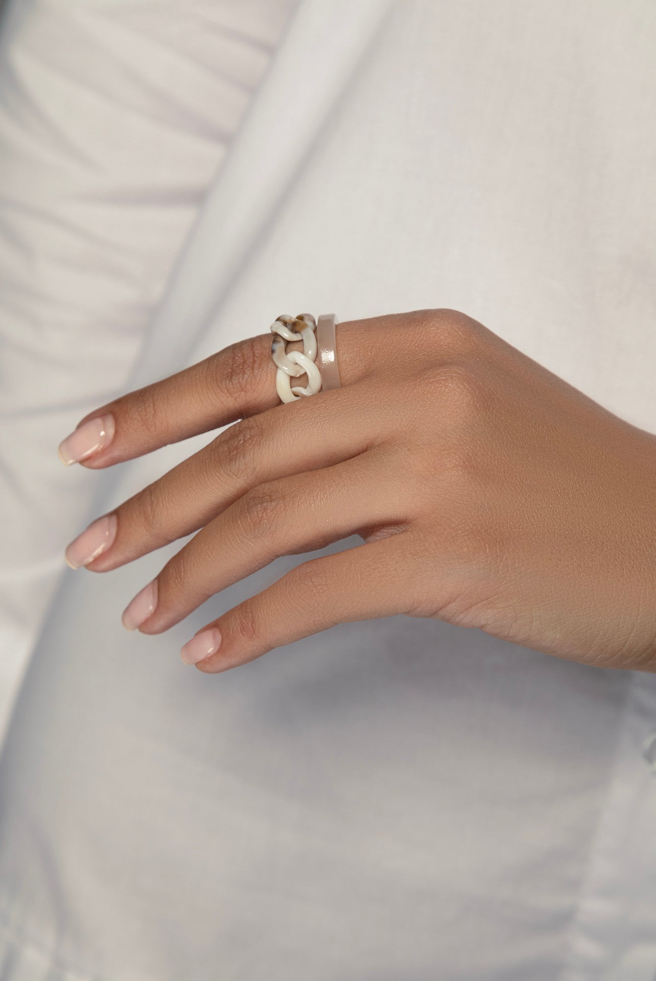 Acrylic Geometric Ring Set - Nude