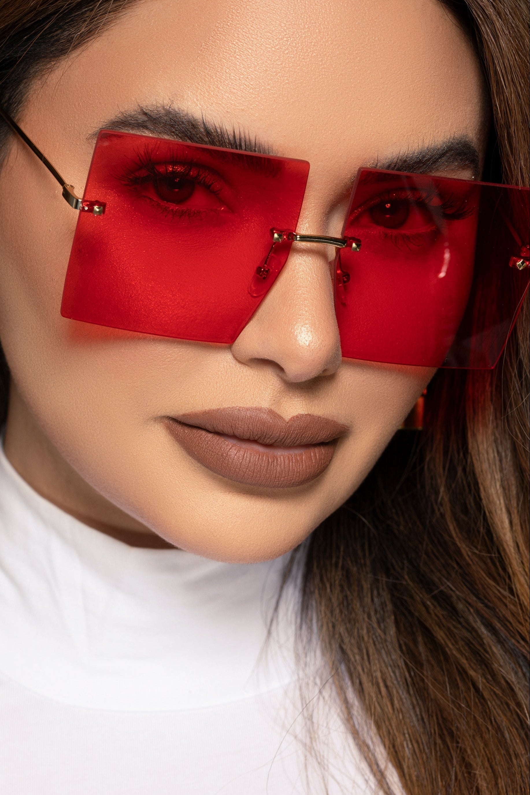 Rimless Square Glasses - Red
