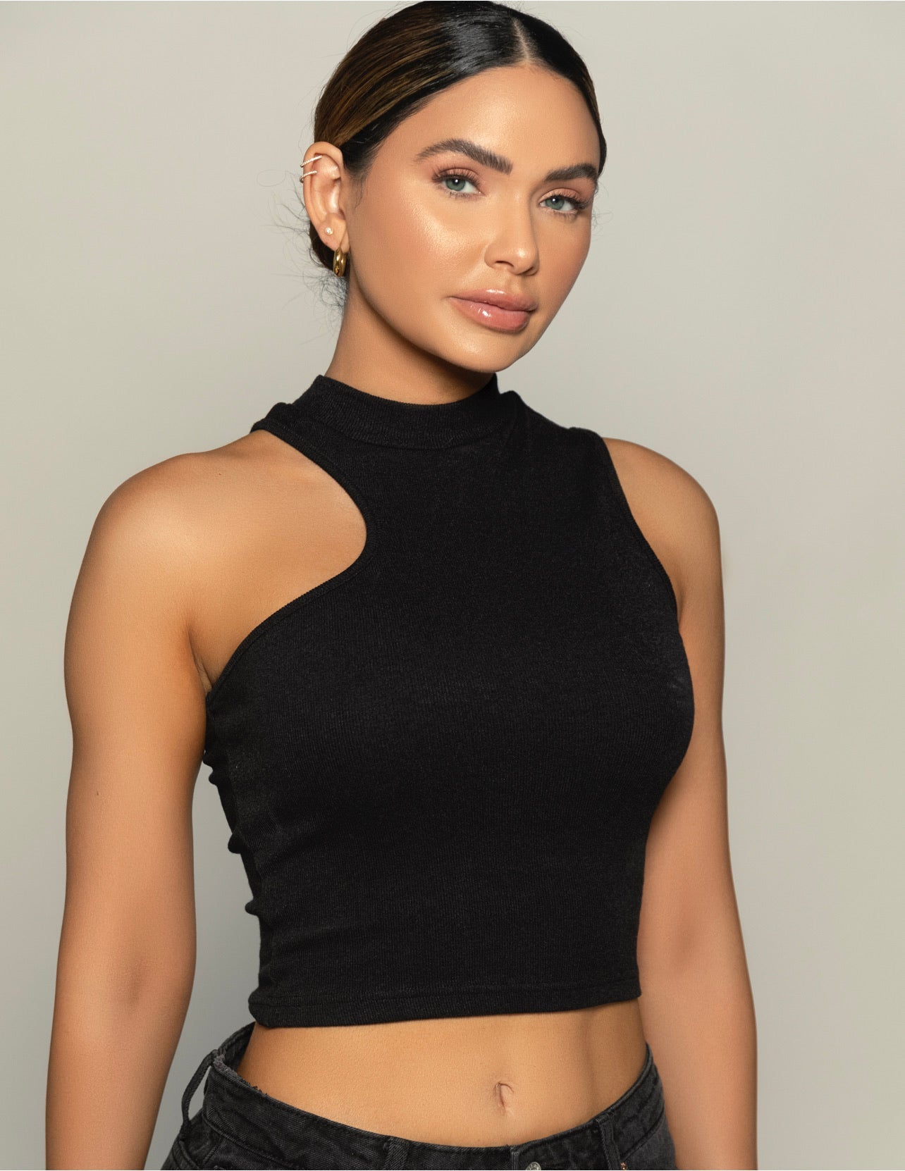 Turtleneck Cutout Crop Top