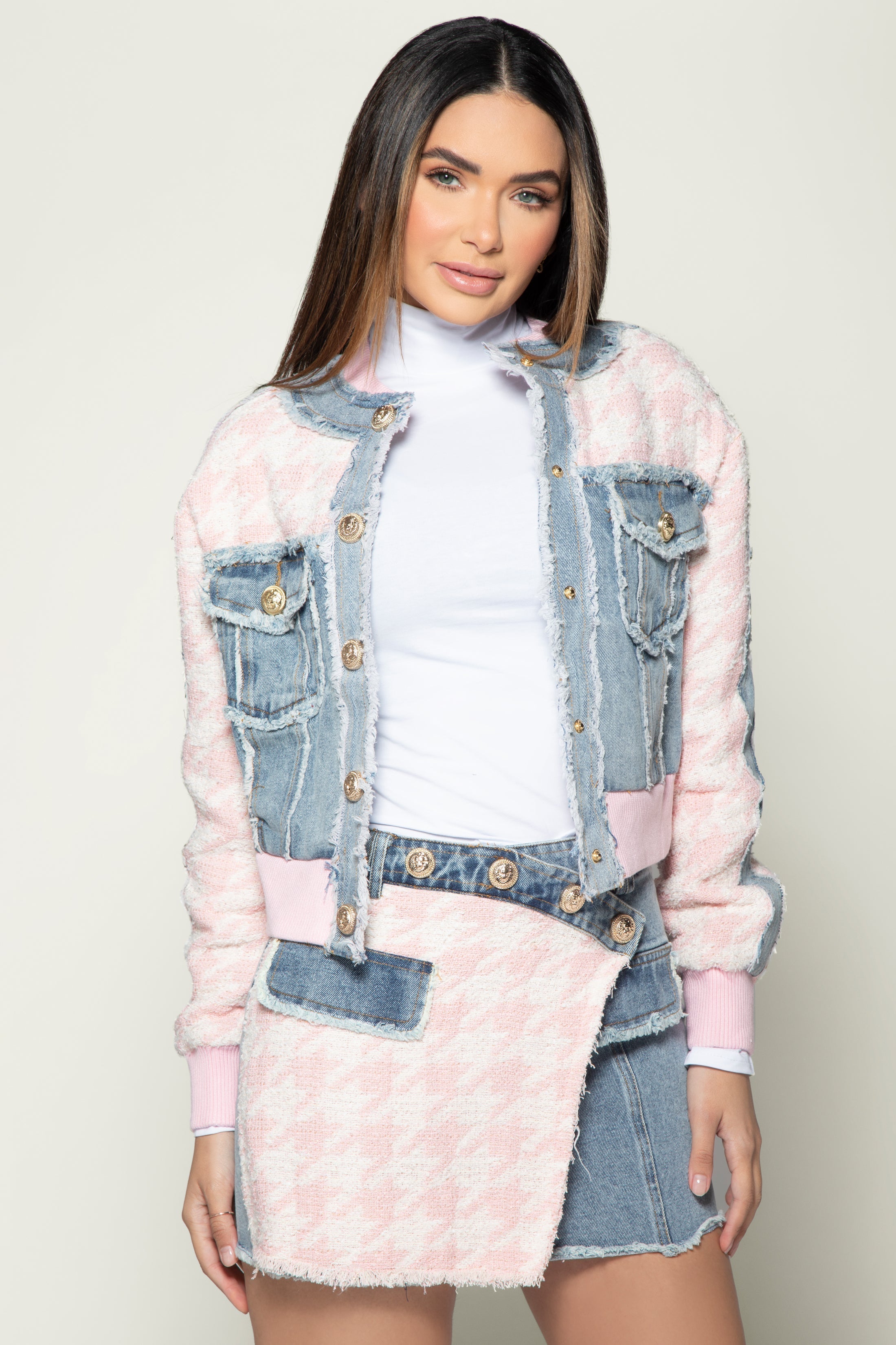 Houndstooth + Denim Jacket