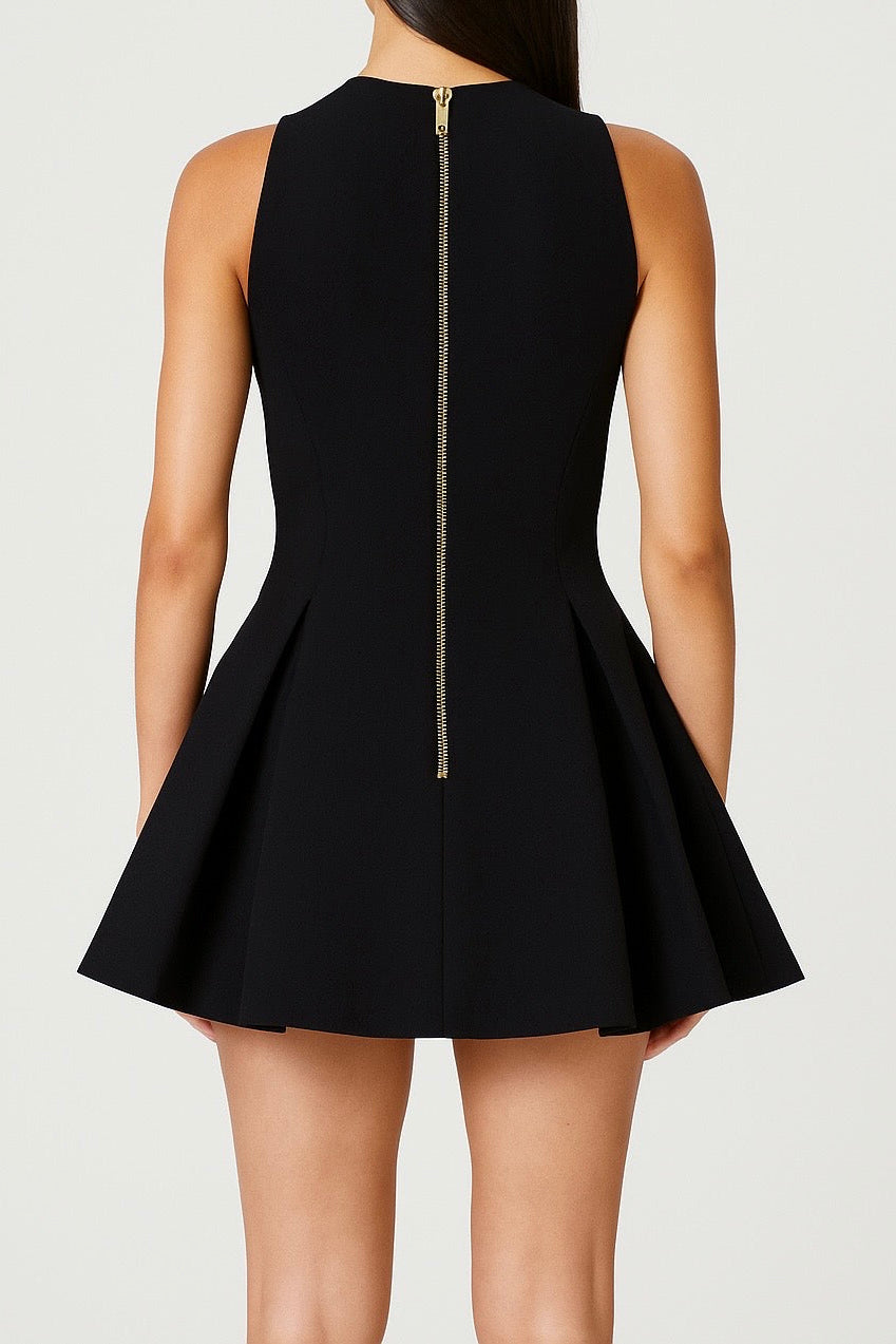 Gold Button Flare Dress