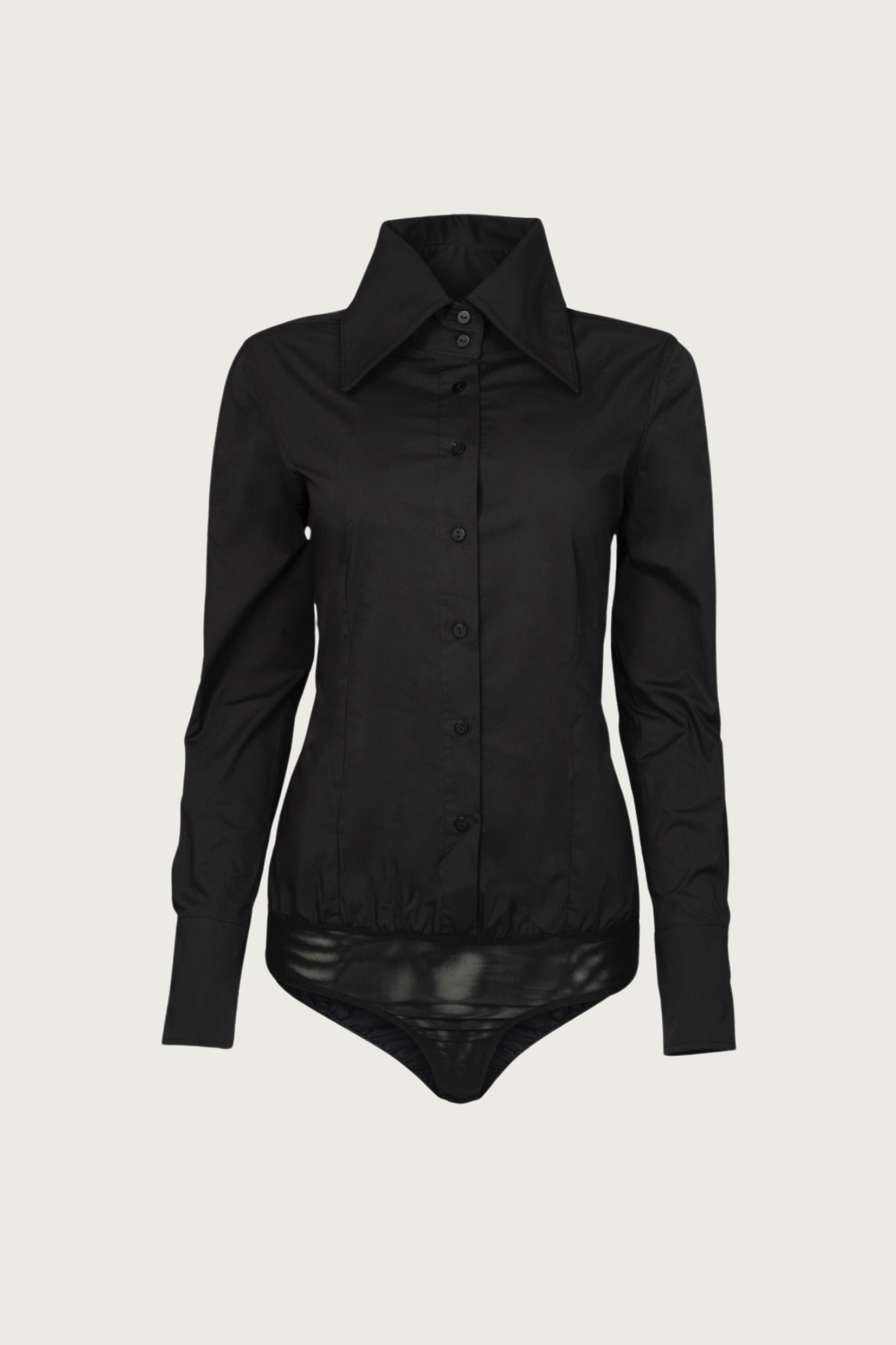 High Collar Poplin Bodysuit - Black