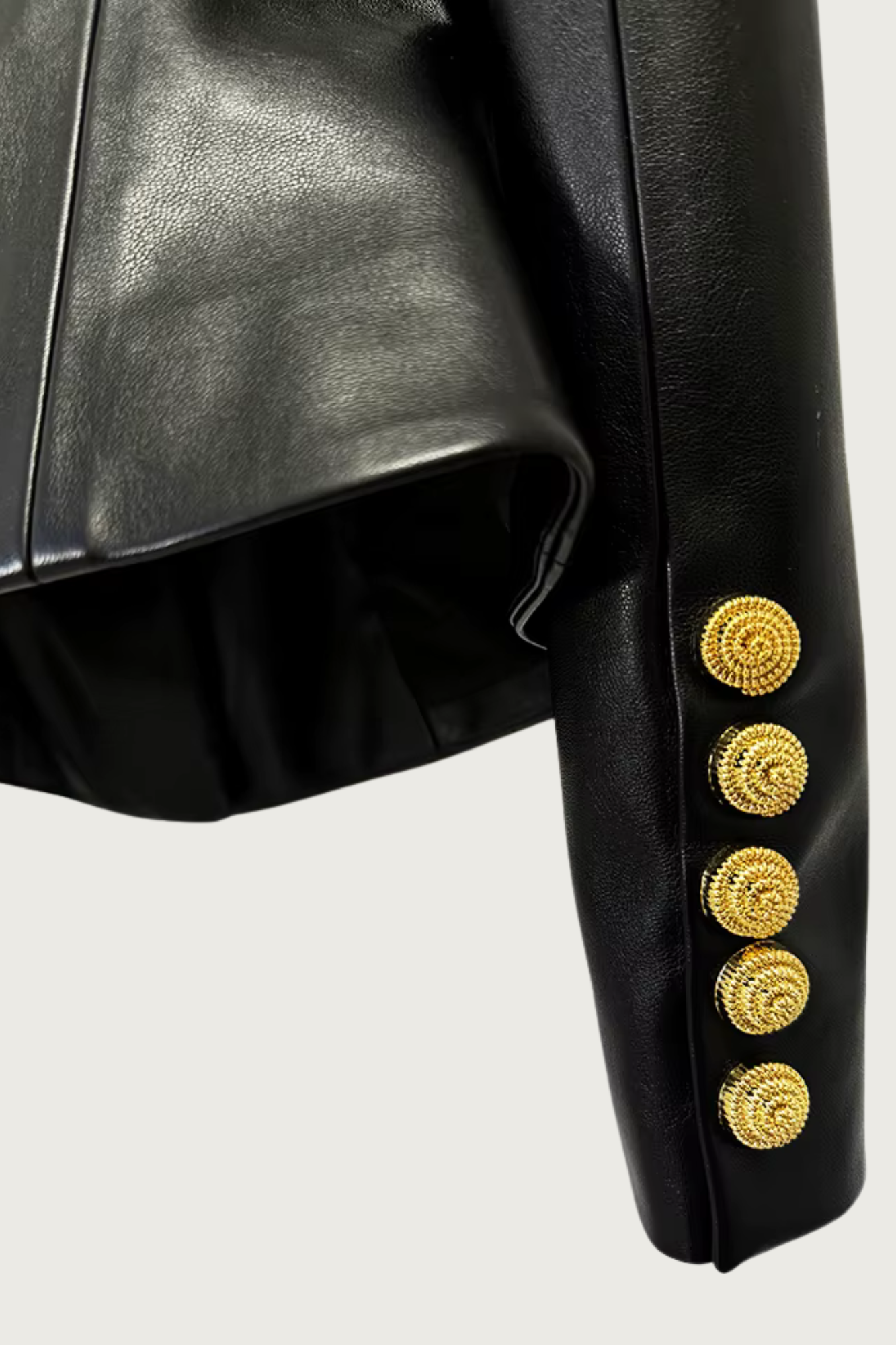 Peplum Gold Button Leather Jacket