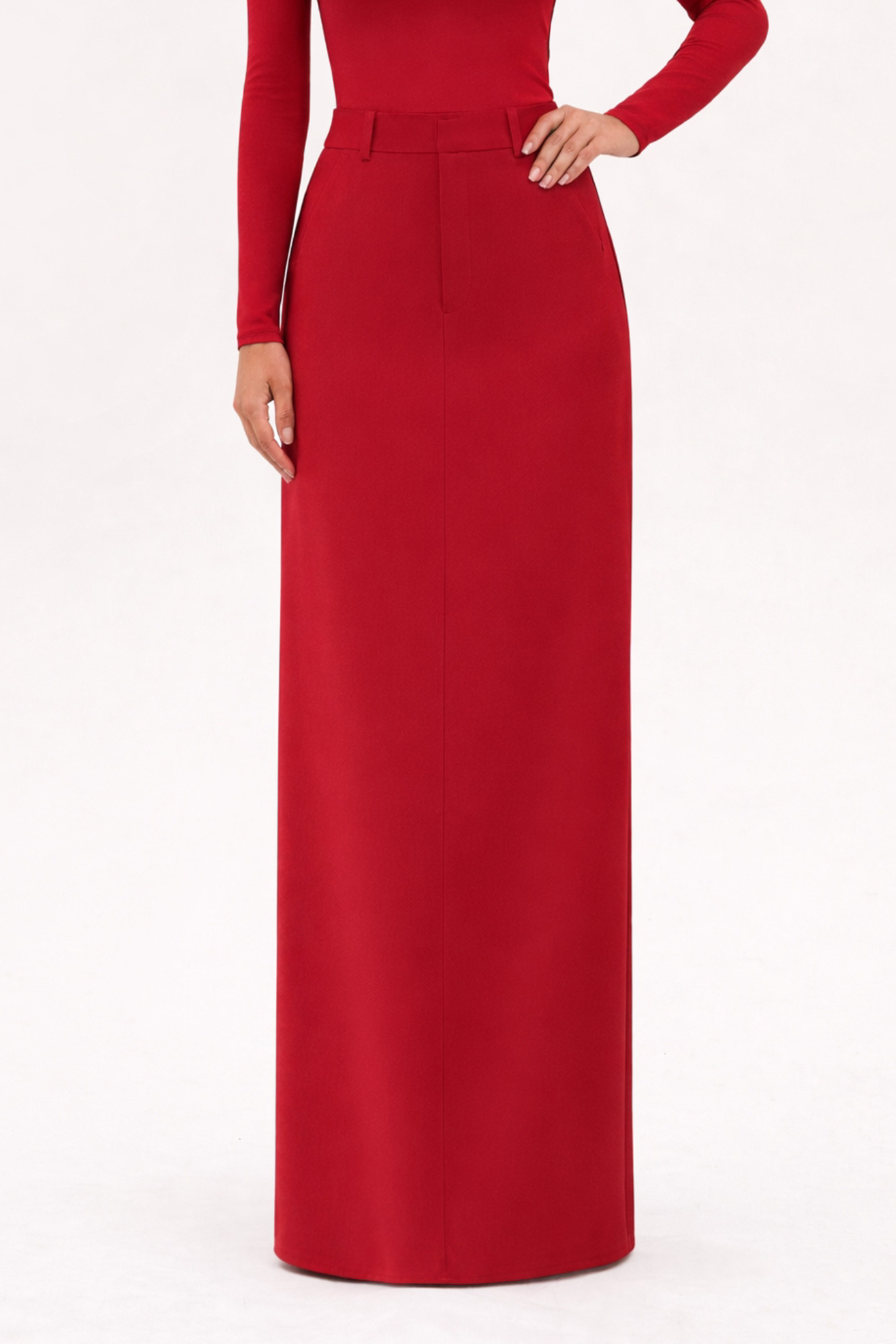 Tailored Maxi Skirt - Red